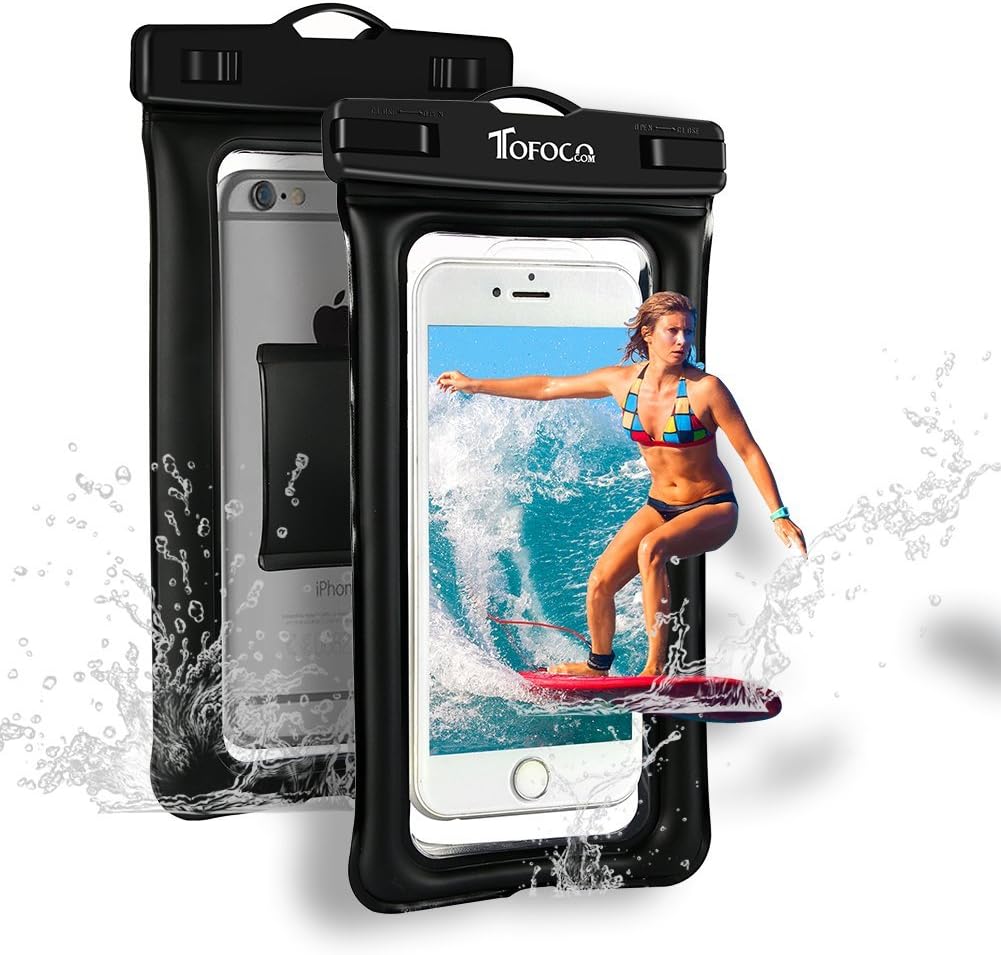 TOFOCO COM Universal Waterproof Phone Case, IPX8 Waterproof Phone Pouch for iPhone 11/11 Pro Max/Xs Max/XR/X/8/8P Galaxy up to 6.8",Black Phone Waterproof Bag for Beach Kayaking Travel or Bath-1 Pack