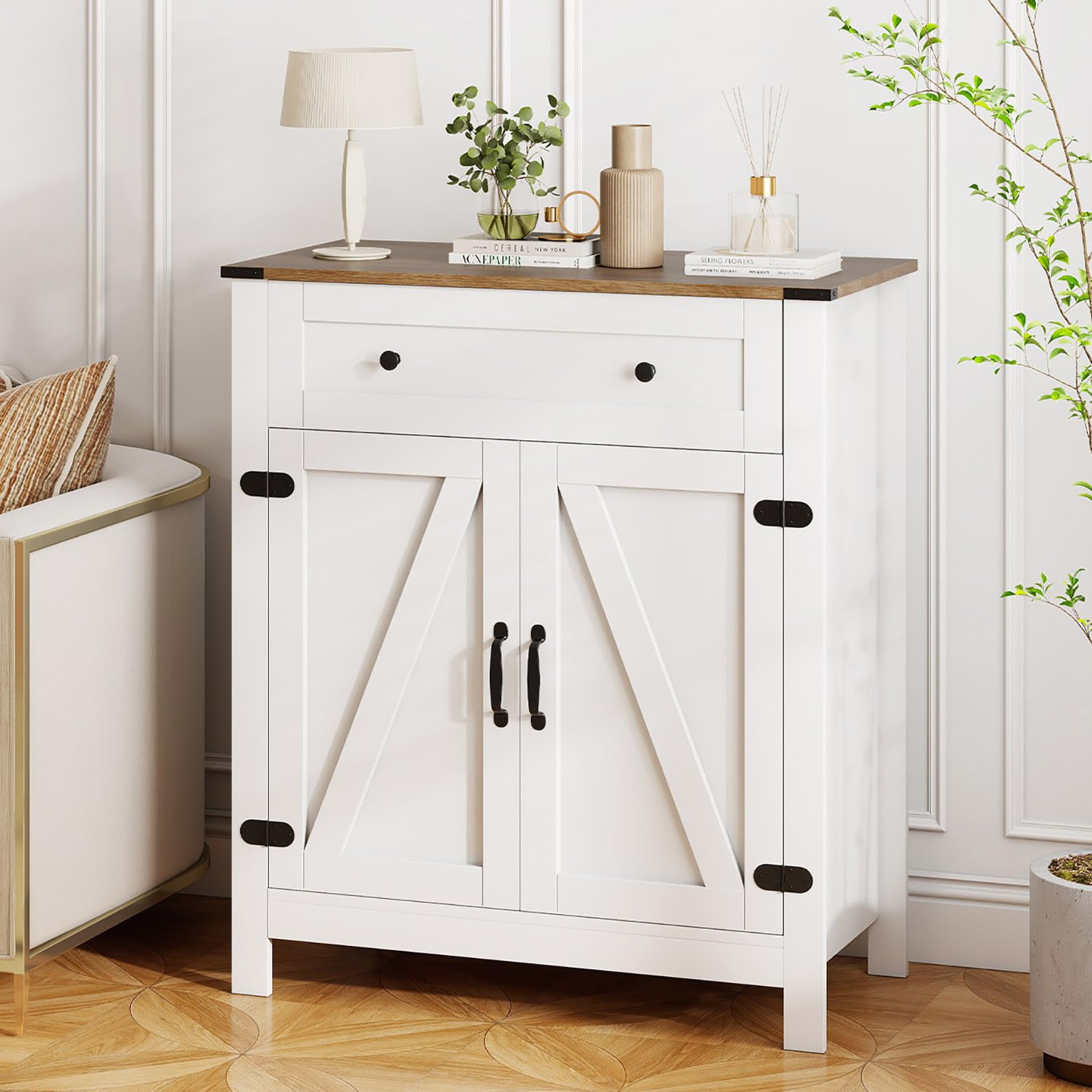 GIANTEX Sideboard Küche, Küchenschrank Kommode mit Arbeitsplatte, Buffetschrank mit Schublade & Verstellbarem Regal, Beistellschrank Holz Landhausstil, Mehrzweckschrank Stehend, 80 x 40 x 92 cm, Weiß