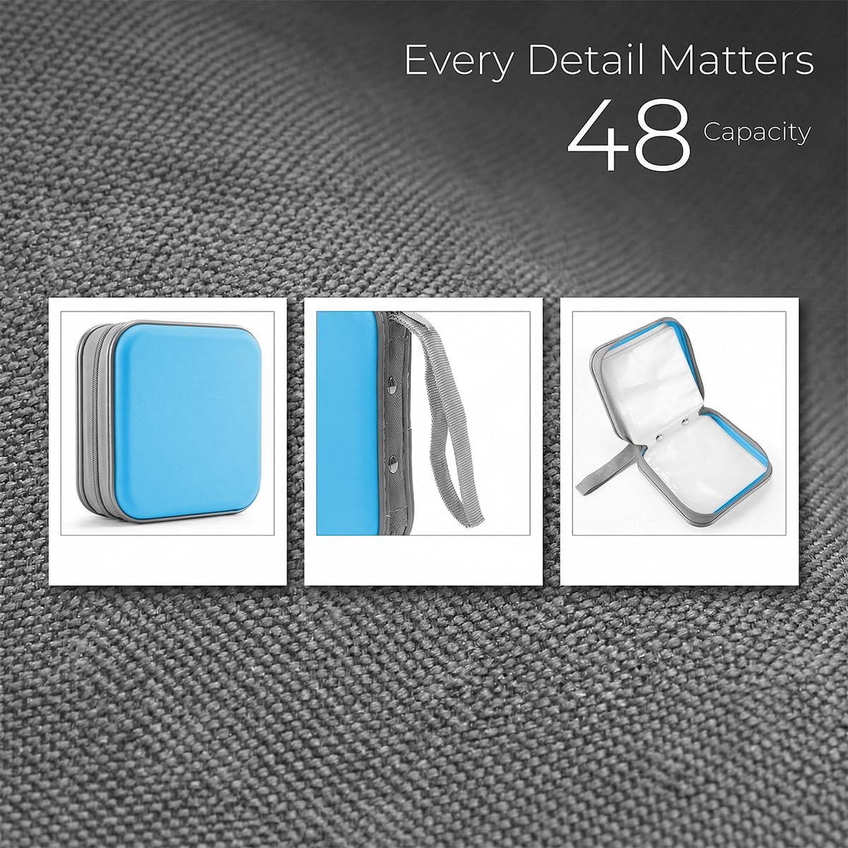 Car CD Case, Portable 40 Capacity Plastic DVDs Discs Wallet Storage Binder Organizer, Automotive CDs DVDs Protection Bag Zipper Case Holder for Travel, Universal Fit (Sky Blue) image 5