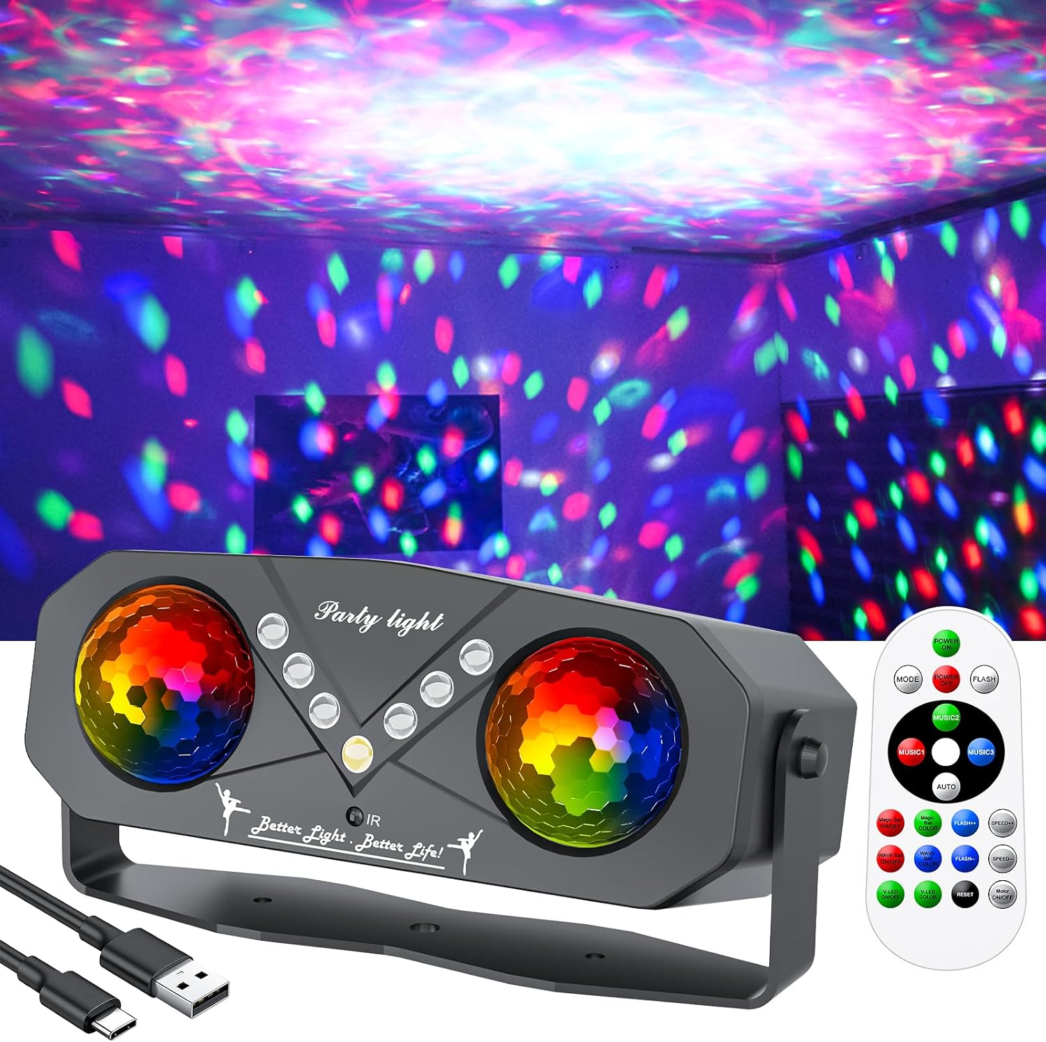 Party Disco Ball Light, Disco Dance Light with Remote, Sound Activated Rotating Ocean Projector for Indoor & Outdoor, Home, Birthday, Dance, Karaoke, Halloween, Christmas, Wedding, Club Decor