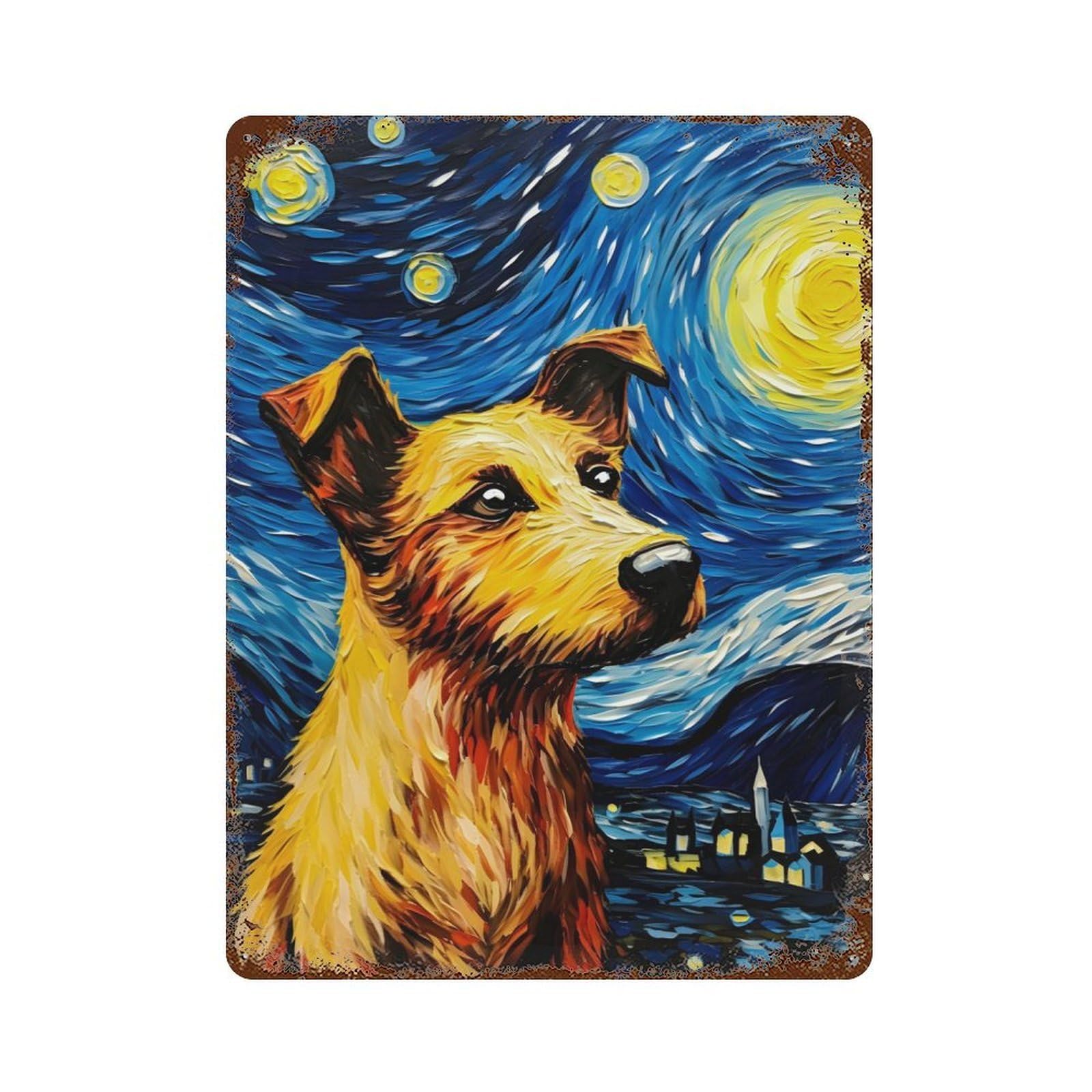 The Starry Night Dog Aged Metal Wall Plaque 15.7"x11.8", for Shed, Workshop And Garage Wall Decor, Old School Wall Decor
