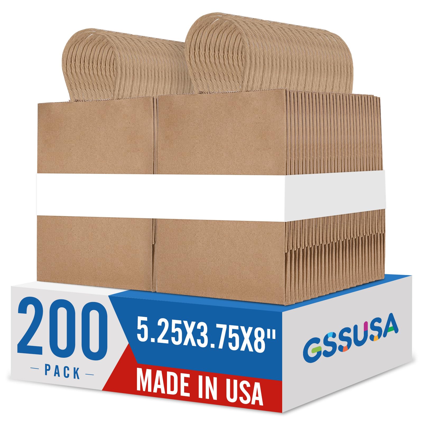 GSSUSA 200 Pack Brown Paper Bags with Handles, Small Gift Bags 5.25x3.75x8