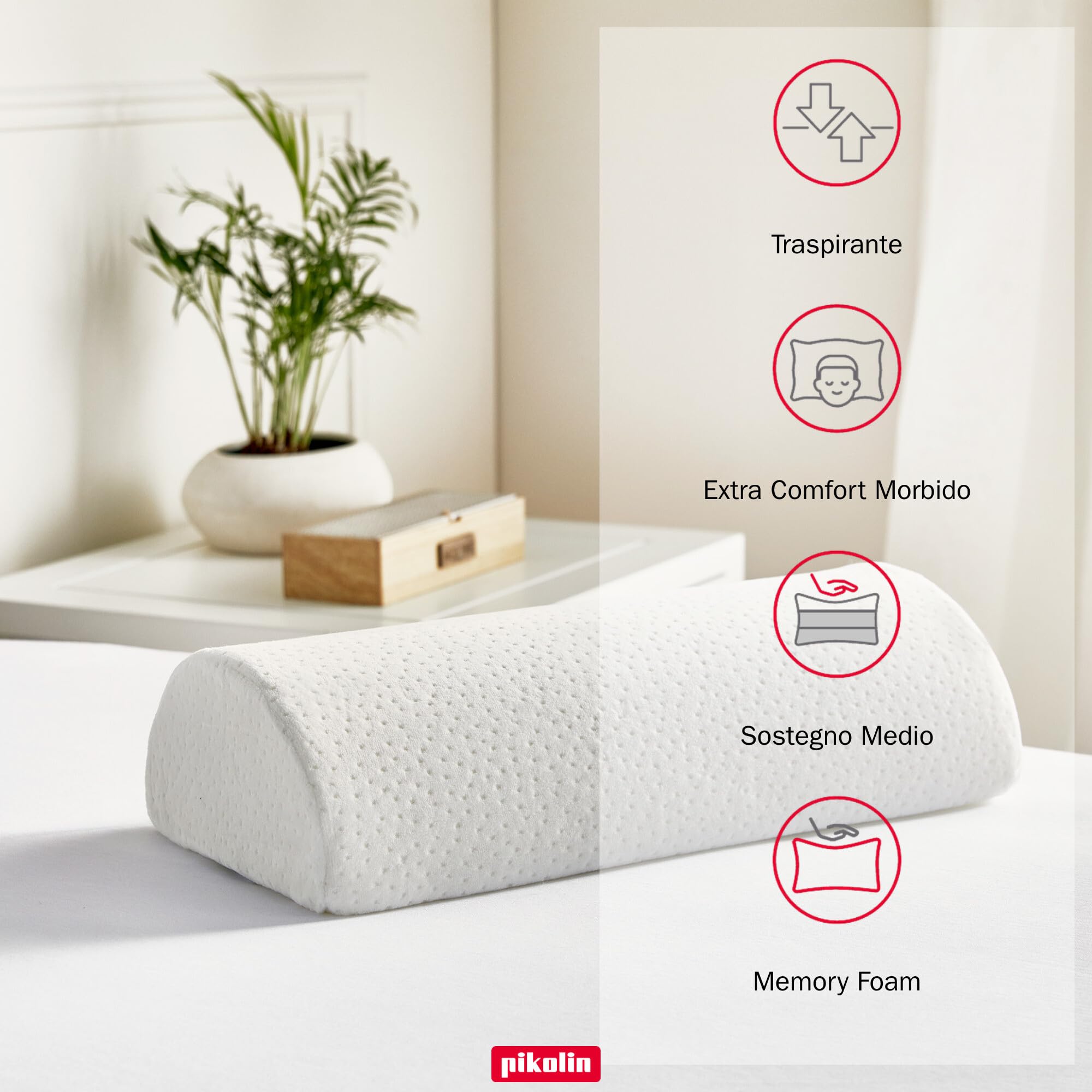 Pikolin Home - Guanciale viscoelastico a media resistenza a forma di mezzaluna ergonomica, adattabile e traspirante