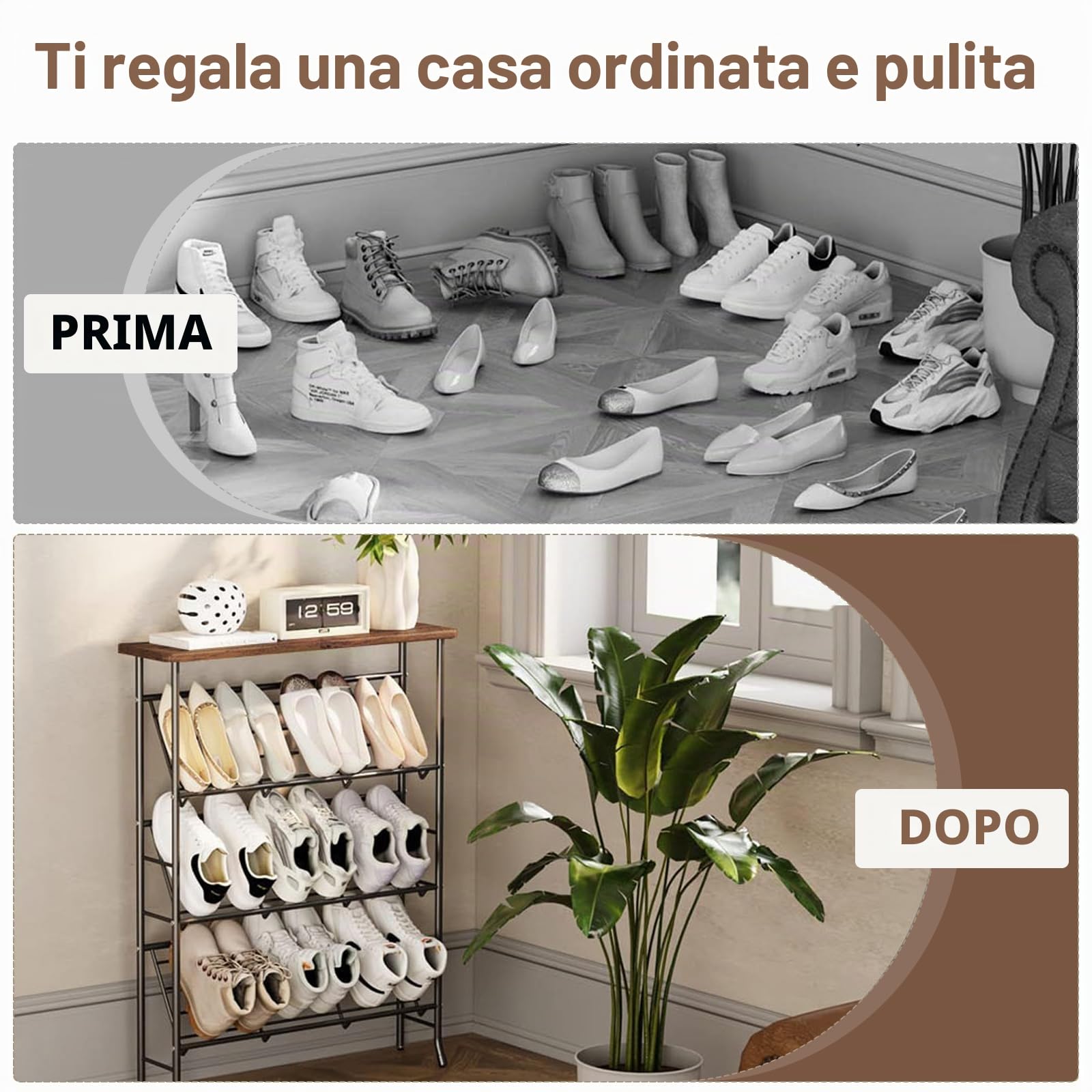 Scarpiera sottile in metallo, con 4 ripiani, impilabile, piccola scarpiera, organizzatore per 12-16 paia di scarpe, portascarpe per ingresso, corridoio, soggiorno, camera da letto
