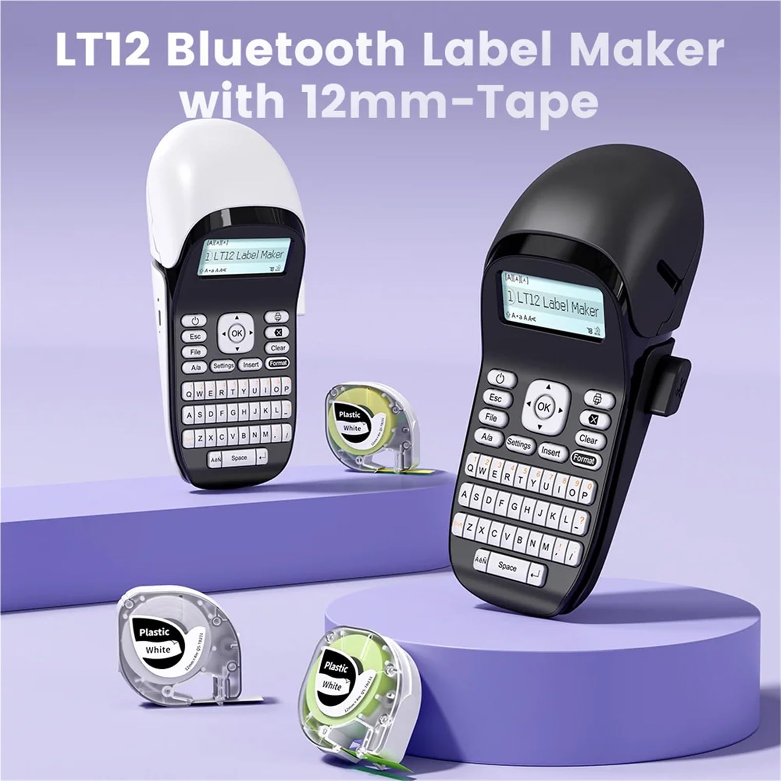 Producent etykiet, Drukarka Etykiet LT12, Przenośna Bezatramentowa Bluetooth, Naklejka Do Biura, Domu, Klawiatura QWERTY, Klawisz Dotykowy, do domu, kuchni, biura(Black Printer)