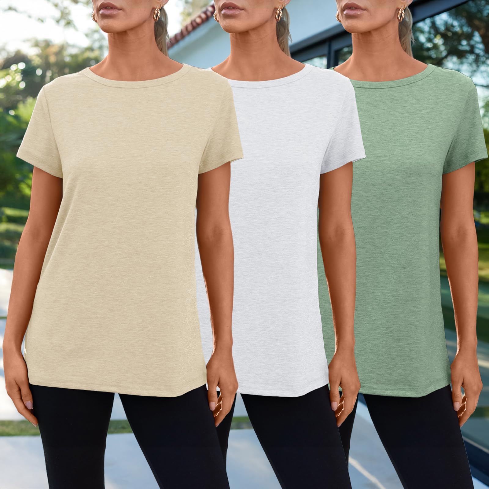 SUNBS Womens 3 Pack T-Shirts Short Sleeve Summer Tops Fashion Basic Tees Comfy Casual Vacation Outfits Workout Clothes 2026