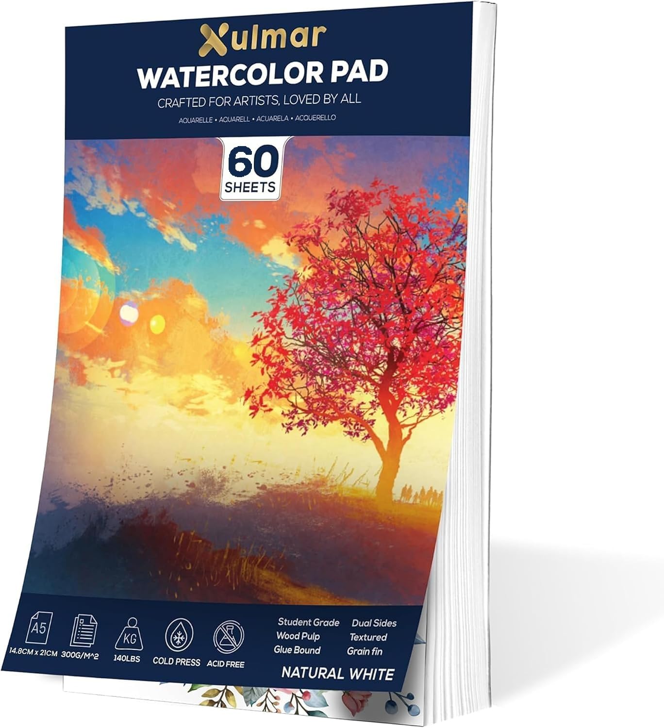 A5 Watercolour Paper Pad, 300 GSM, 60 Sheets, Cold Pressed