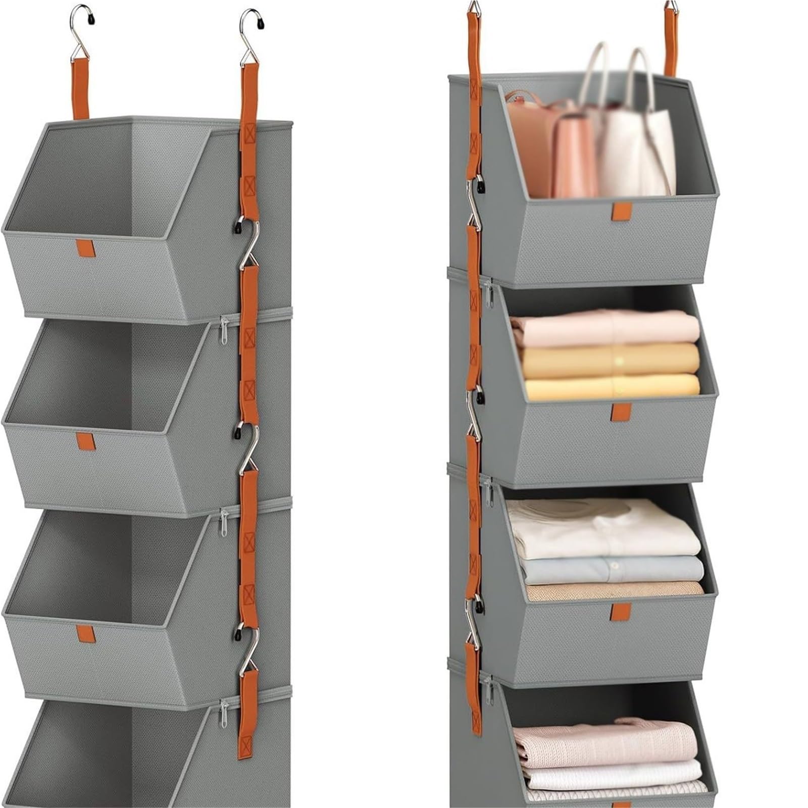 Organizzatore for armadio sospeso staccabile a 4 livelli, contenitori portaoggetti in tessuto di armadio salvaspazio for camera da letto dormitorio camper(Gray)