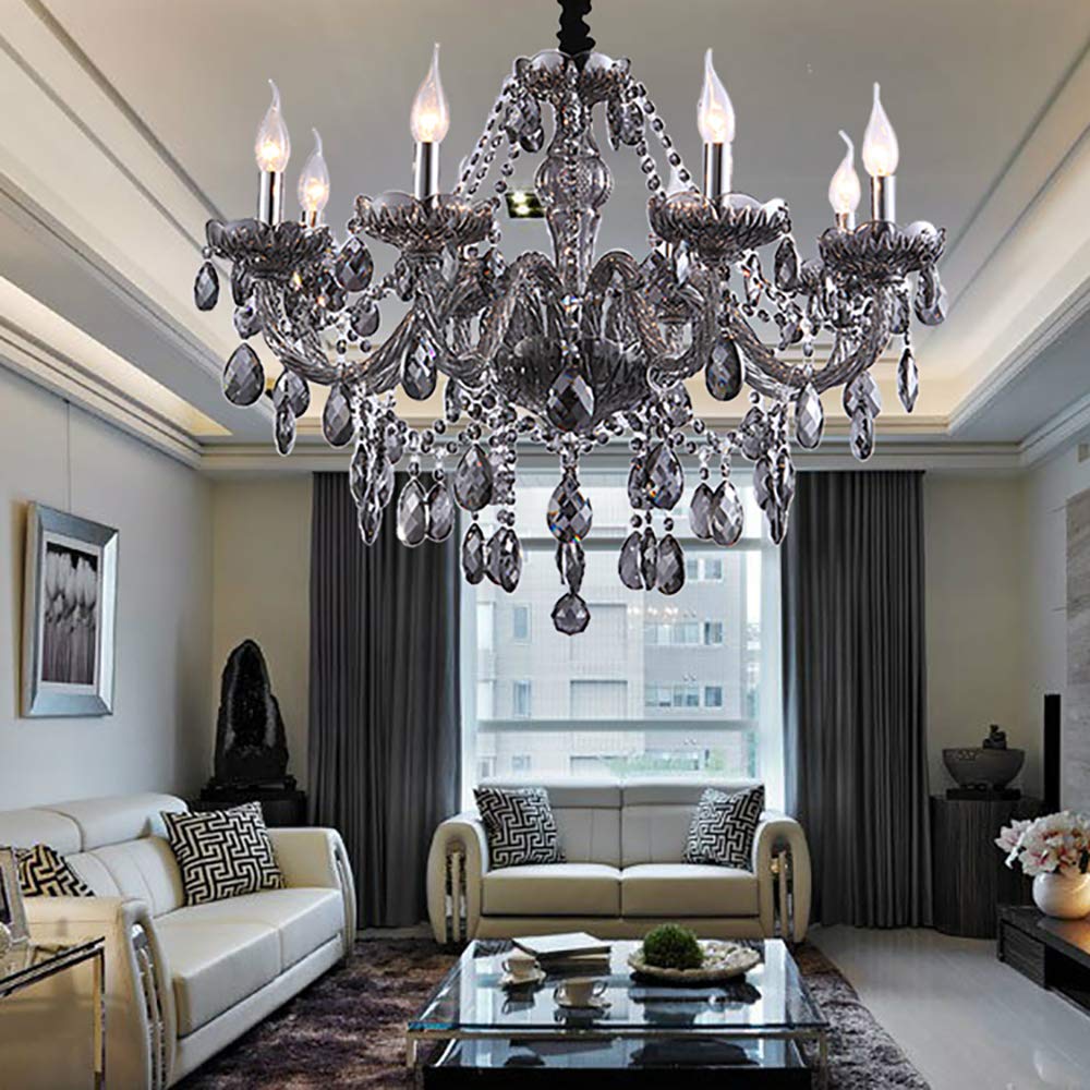 8011 Genuine K9 Crystal Chandelier Smoky 2, 6, 8, 10, 8+4, 12+6 Arms Light Candle (6 Arms)