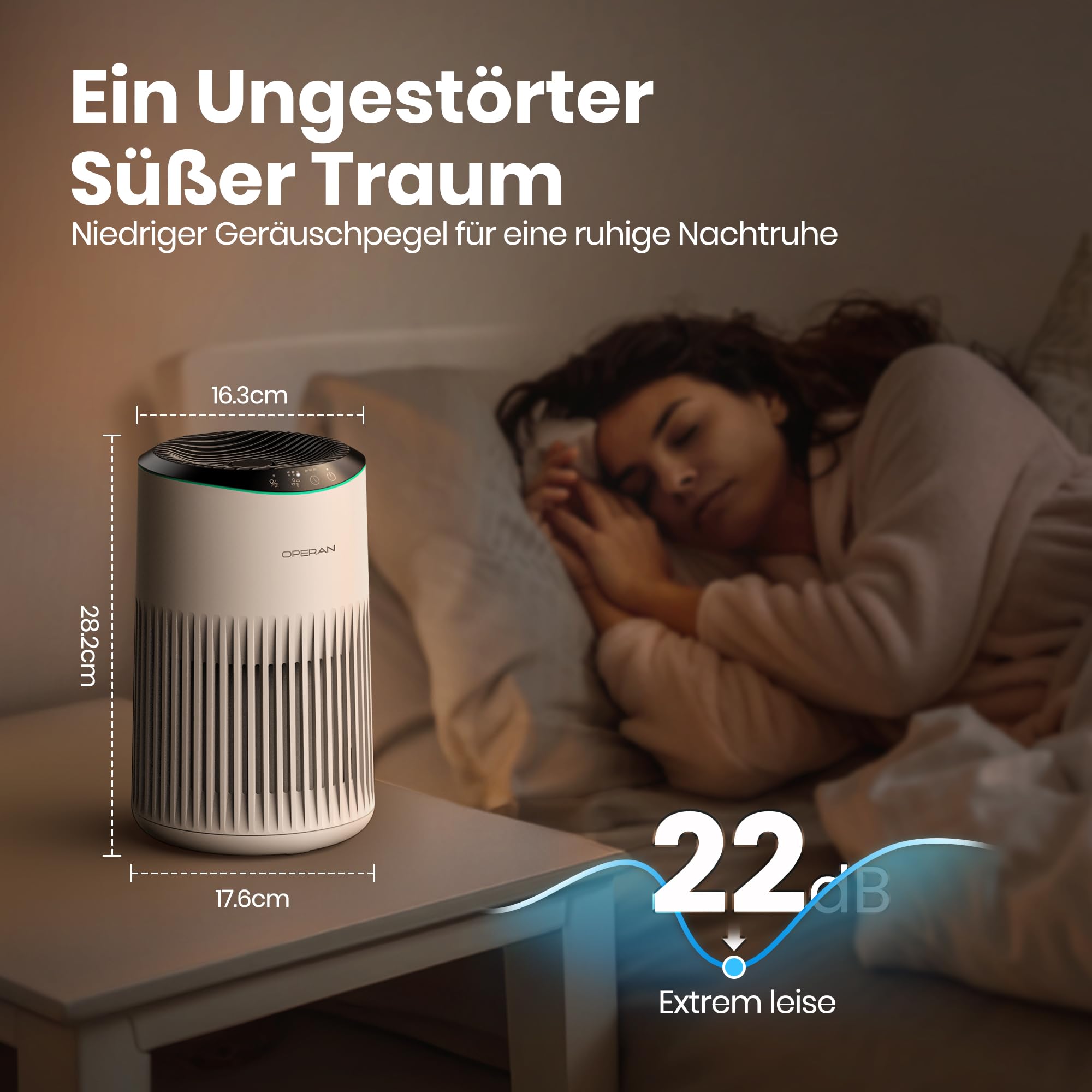 MERONTE Luftreiniger für Schlafzimmer, Zuhause, allergischer Luftreiniger für Schlafzimmer, Büro, Raucherzimmer, HEPA-Filter, Luftreiniger,Weiß, 1 Pack+3 Modi