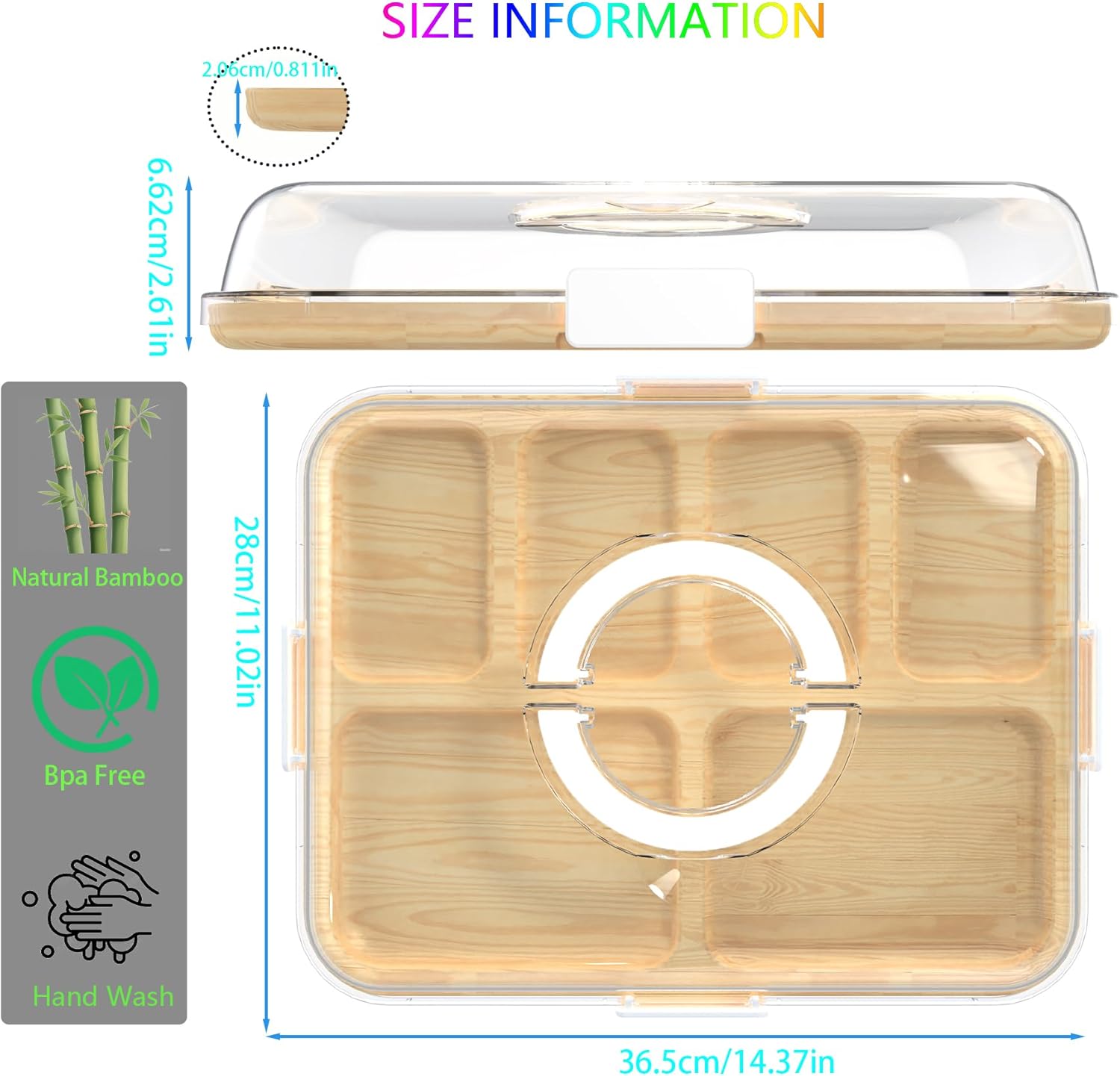 Charcuterie Board with Clear Lid and Handle,6 Compartments Bamboo Charcuterie Boxes for Picnics & Entertaining,Travel Portable Cheese Board Cutting Boards Perfect for Snacks& Fruit (White) - Image 4