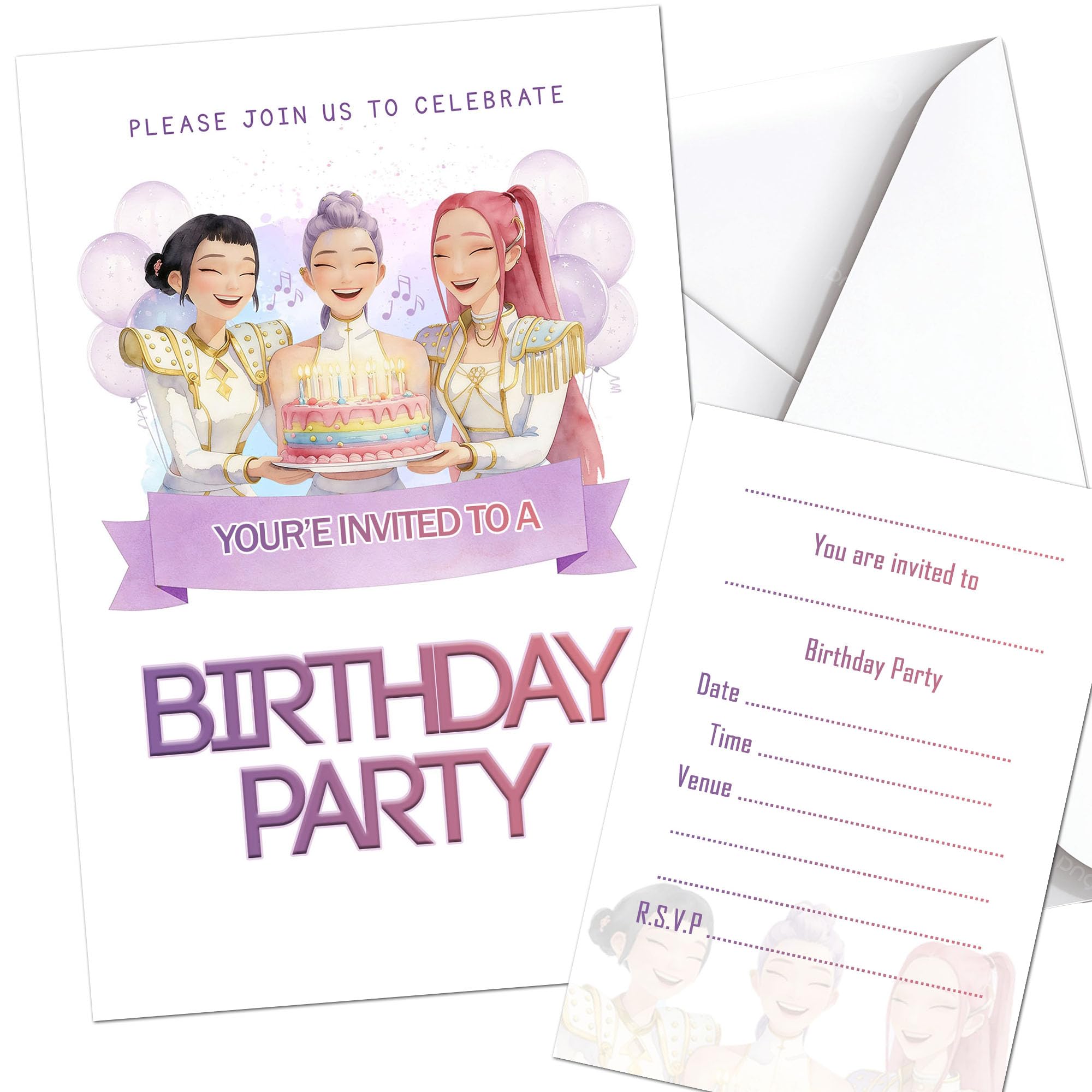 Pop Girl Birthday Cake Invites Invitations & Envelopes (WRITE ON) (popcake15)