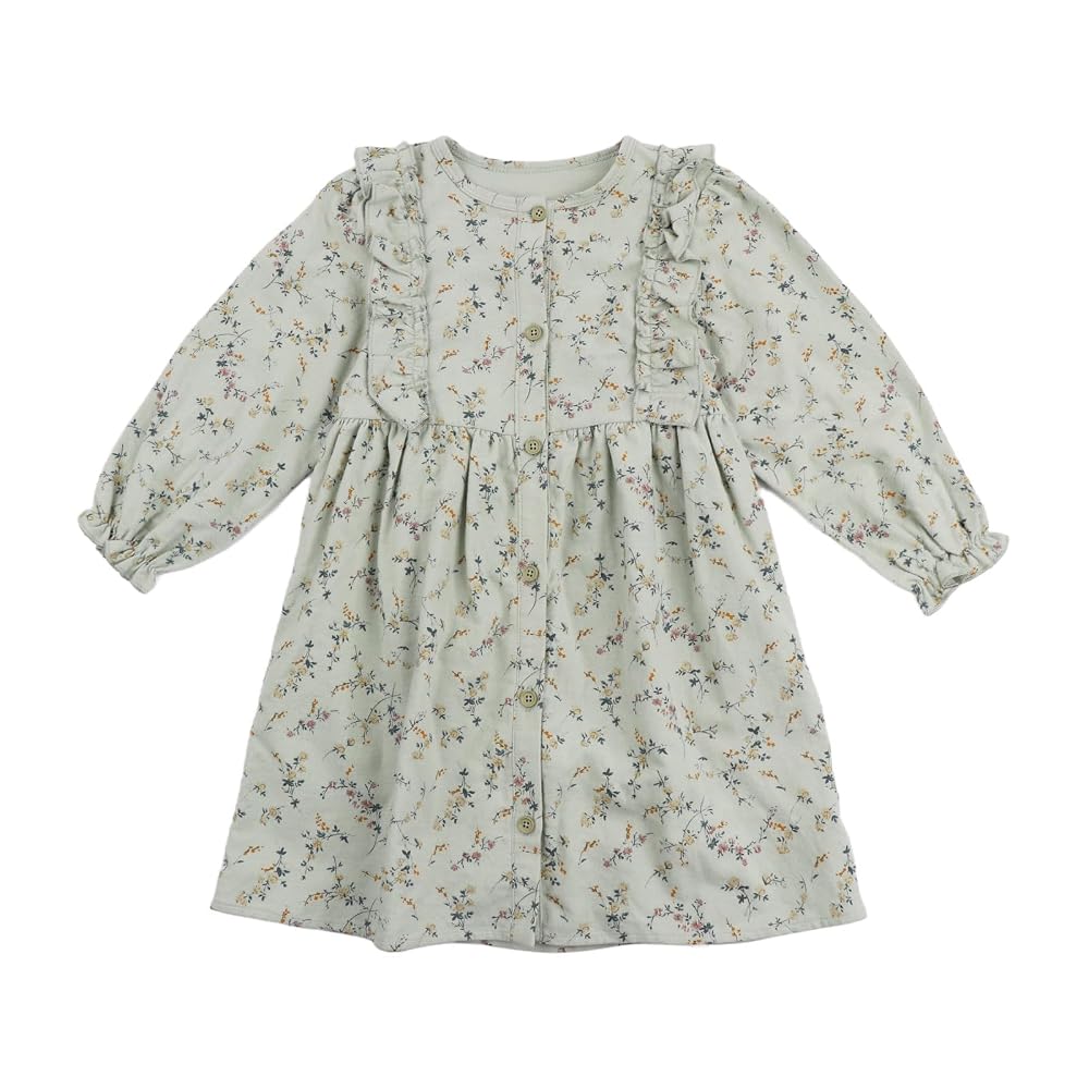 Little Bitty Girls Dresses Long Sleeve Boho A-line Button Pleated Waist...