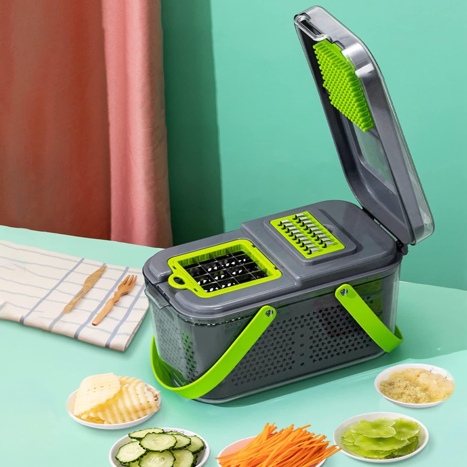 Mandolina per Verdure Manuale,22 in 1 Tagliaverdure Multifunzione,Affetta Verdure Manuale Professionale,con 8 Lame Regolabili per Affettare