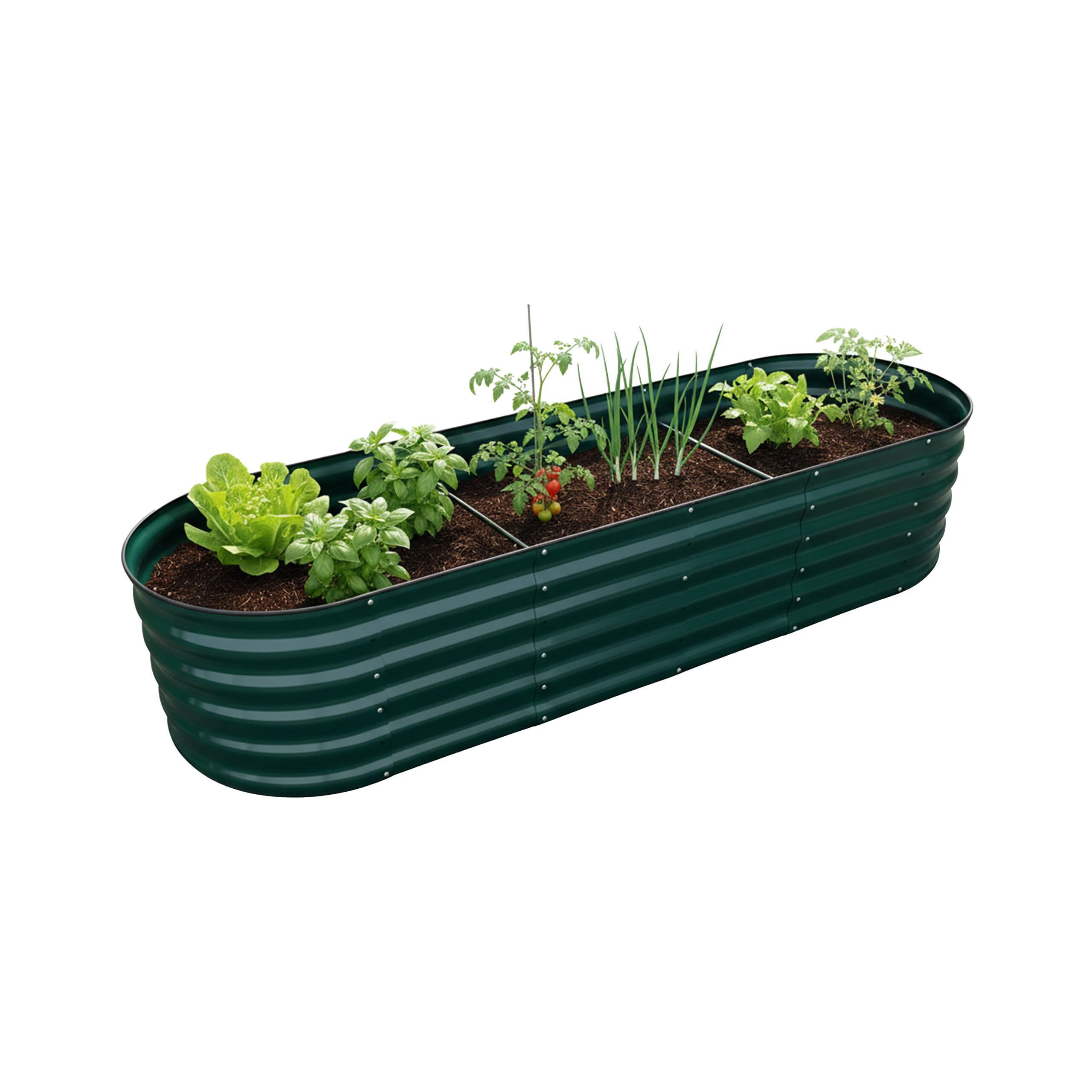 Relaxdays Huerto Elevado Ovalado en Metal galvanizado para Flores, Plantas y Verduras, 45x200x60 cm, Verde