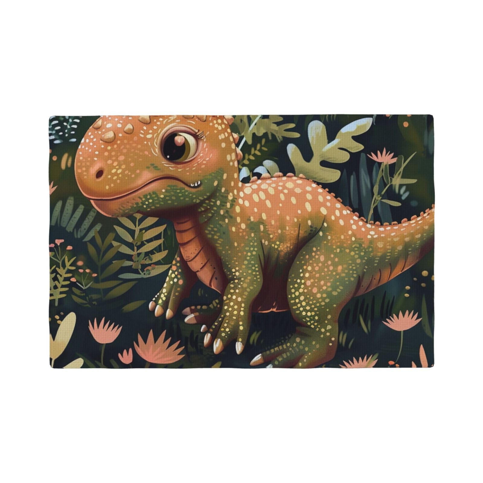 Cute dinosaur Print Placemats Set, Heat Resistant Washable Placemat 12x18in Table Mats for Party Kitchen Dining Table Decoration Indoor Outdoor, Six Piece