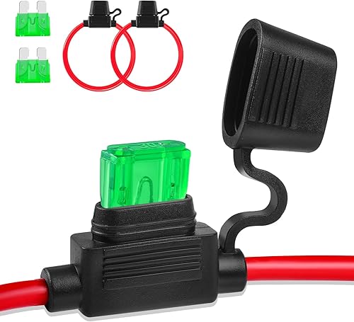 Miniatura 9 de Portafusibles en línea de 12 V, 2 piezas, mini portafusibles de calibre 16 de 13.8 pulgadas, portafusibles de hoja con tapa impermeable, fusibles de