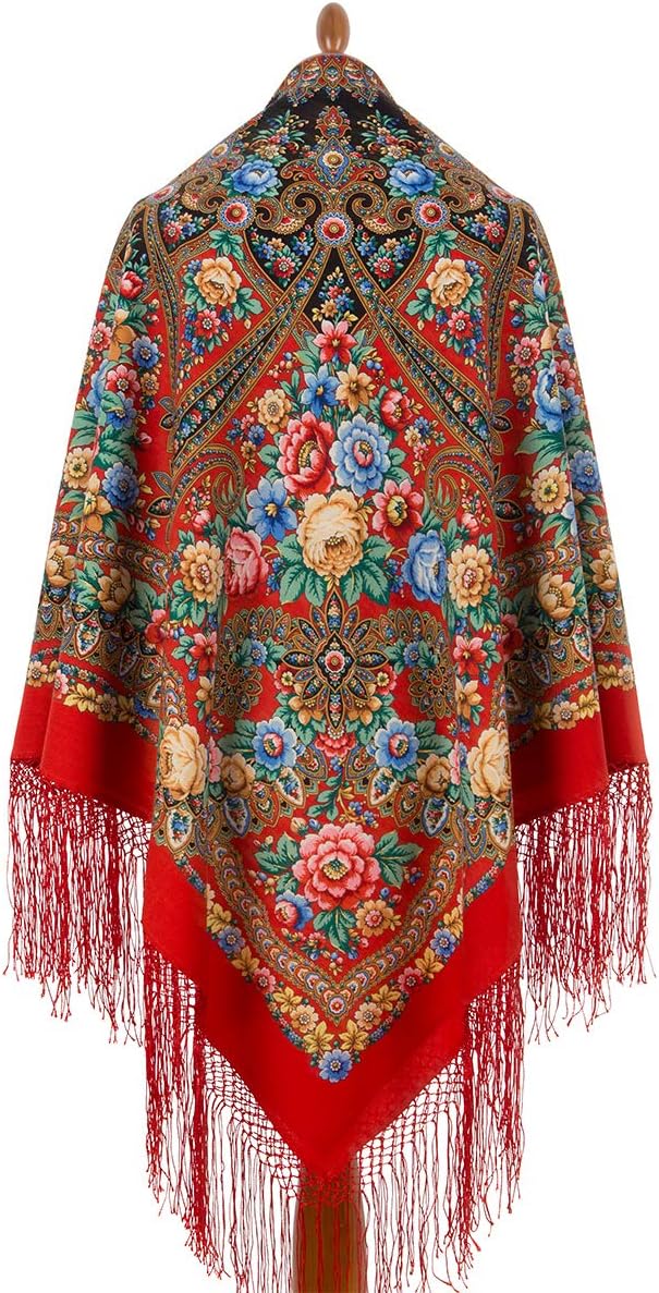 Pavlovo Posad Russian Shawl 100% Wool 58x58" Scarf 148x148 cm Silk tassels 1914-5 Beauty