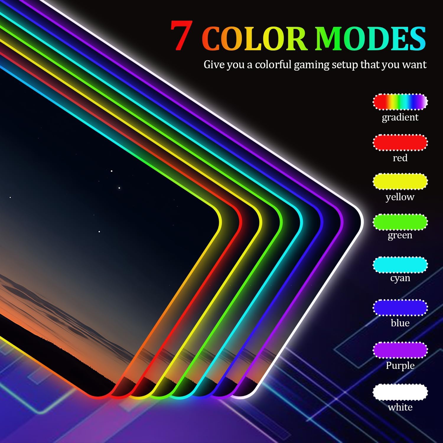 ANNA QUEEN RGB Gaming Mouse Pad XL 35.4"x15.7", Moon Night LED Large Mousepad Extended Gaming Desk Mat, RGB Mousepad Non-Slip Rubber Base Smooth Surface Keyboard Mouse Pad for Gamer