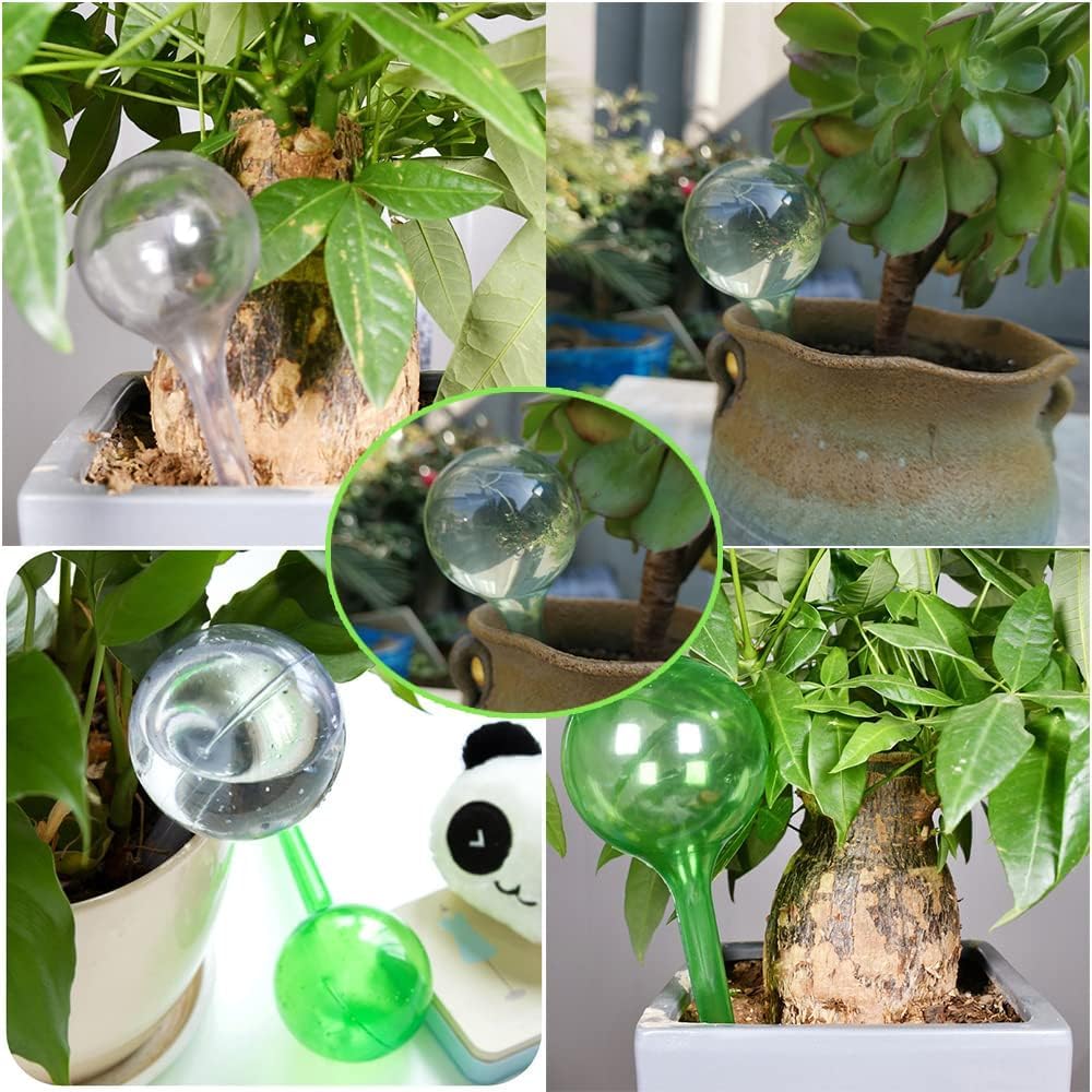Lot de 18 boules d'irrigation pour plantes, petites plantes, 13 x 5 cm, boules d'irrigation, boules d'irrigation, pour l'intérieur et l'extérieur, vert + transparent