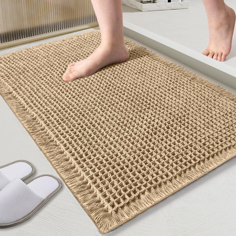 Miniatura 1 de Tapete de baño con gofres, súper absorbente, antideslizante, lavable a máquina, con borlas, tapete de cocina, tapete de baño, tapete para puerta de