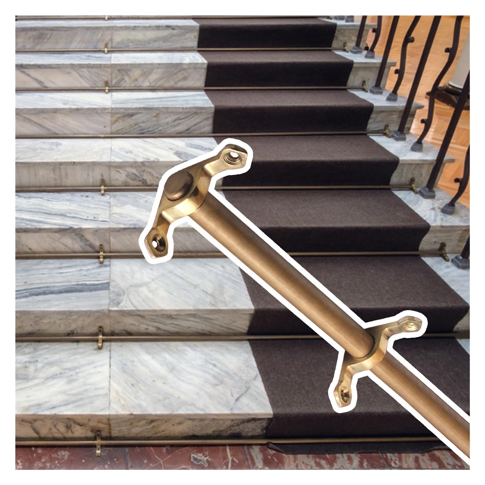 Barres de support en laiton IBOWZ de 22-48 pouces élégantes pour tapis escalier intérieur