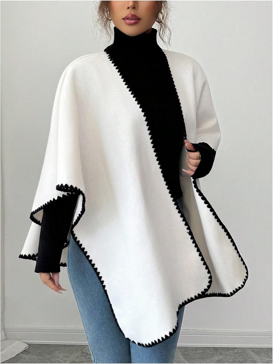 GORGLITTER Women's Shawl Wraps Cardigan Scarf Warm Blend Knitted Fall Fashion Elegant Cape Poncho Sweater - Image 4