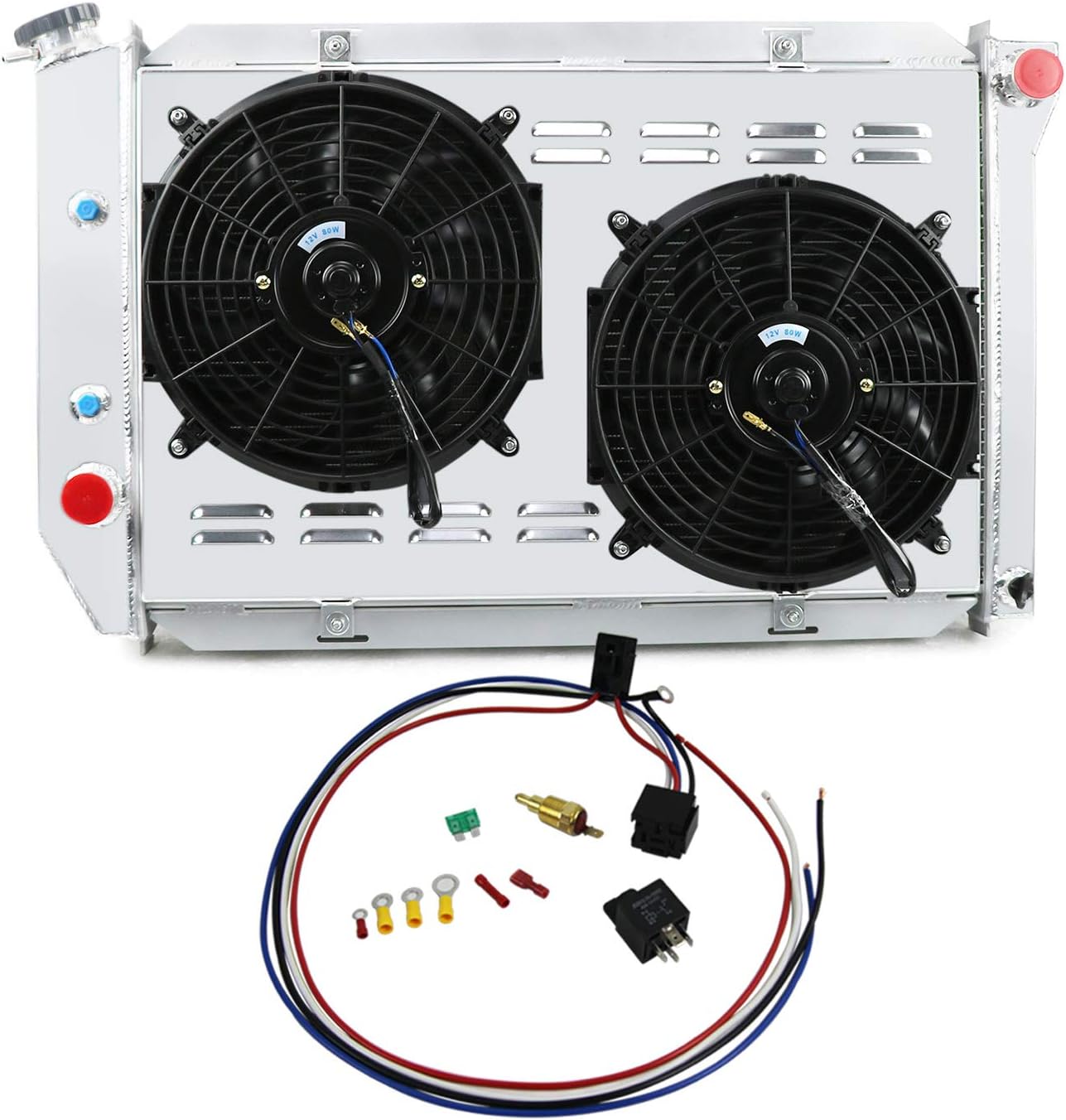 CC381 4 Row Radiator + Shroud Fan + Thermostat Compatible For 1969-1973 Ford Mustang/cougar Montego V8 AT MT