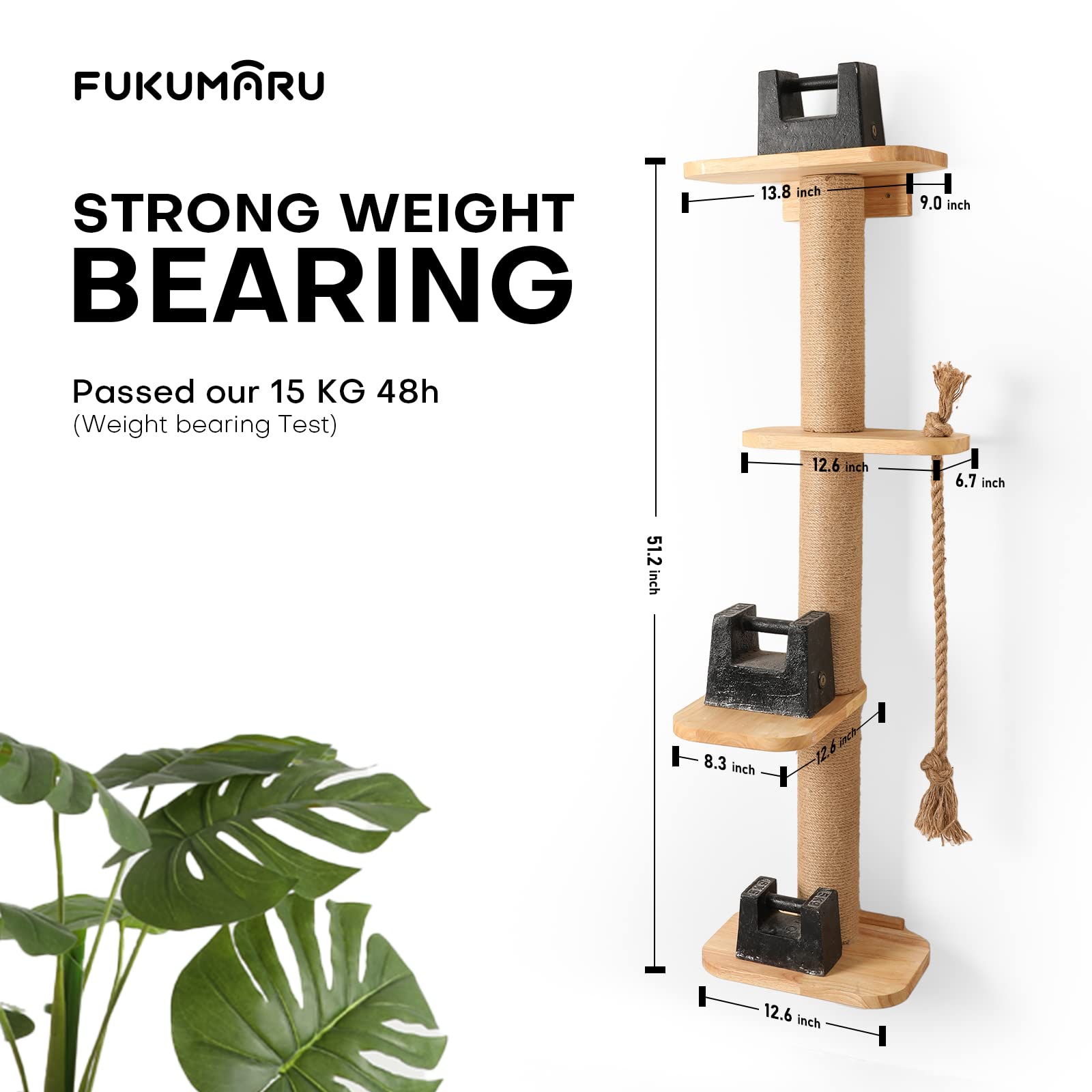 FUKUMARU Cat Scratching Activity Tree Wall Mounted, 51" Cat Scratch