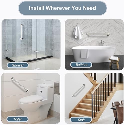 Miniatura 5 de BRIGHT SHOWERS Barra de agarre para duchas y bañeras, riel de acero inoxidable de 24 pulgadas, barra de agarre decorativa que cumple con la ADA,