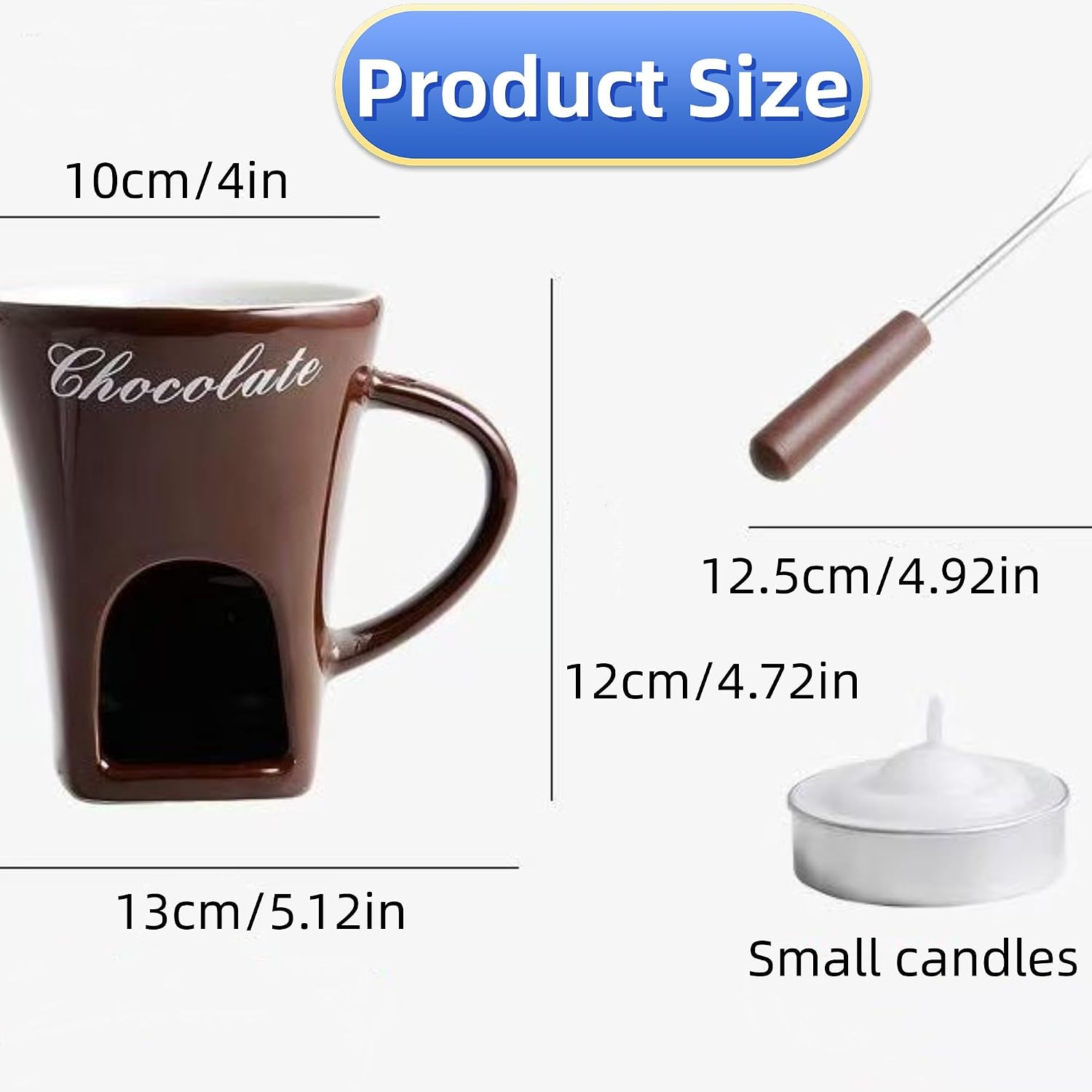 Fondue Cup, Chocolate Melting Fondue Mugs Set of with Forks and Candle, Ceramic Chocolate Melting Cup, Mini Chocolate Fondue Cups Set For Date Night Birthday Wedding Gifts (Red)