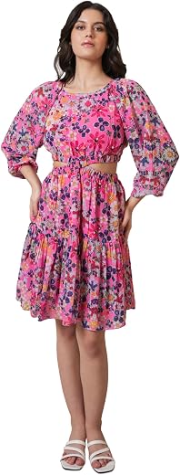 PURVAJA Women’s Cut Out Above Knee Length Dress (Floe-016-018)