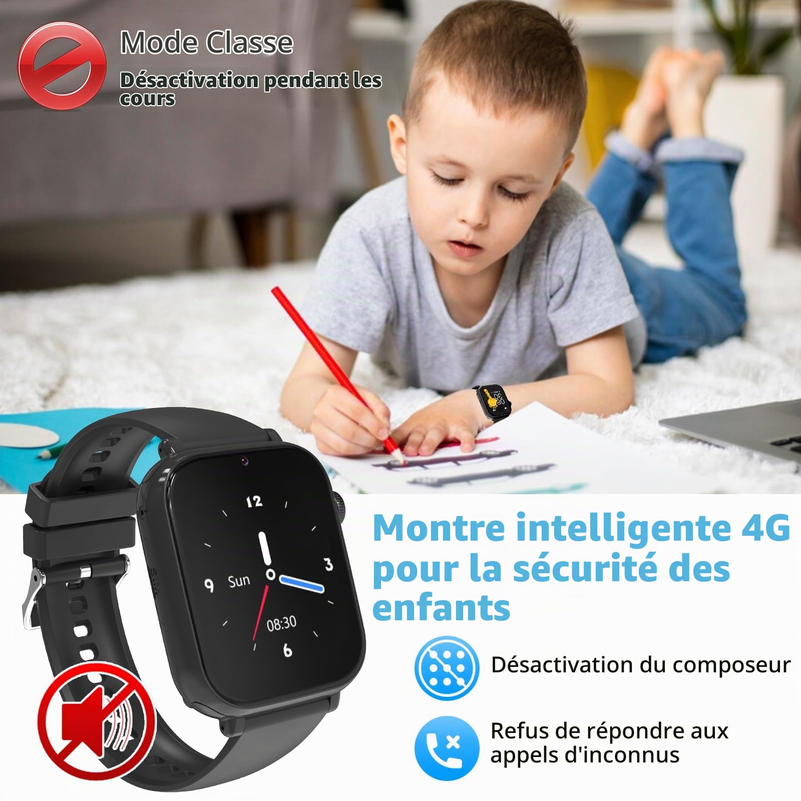 PTHTECHUS Montre Connectée Enfant GPS 4G, Smartwatch Téléphone pour Filles Garçons avec Appel SOS Podomètre Vidéo Mode Classe, Montre Cadeau pour Enfants 5-12 Ans (Noir)