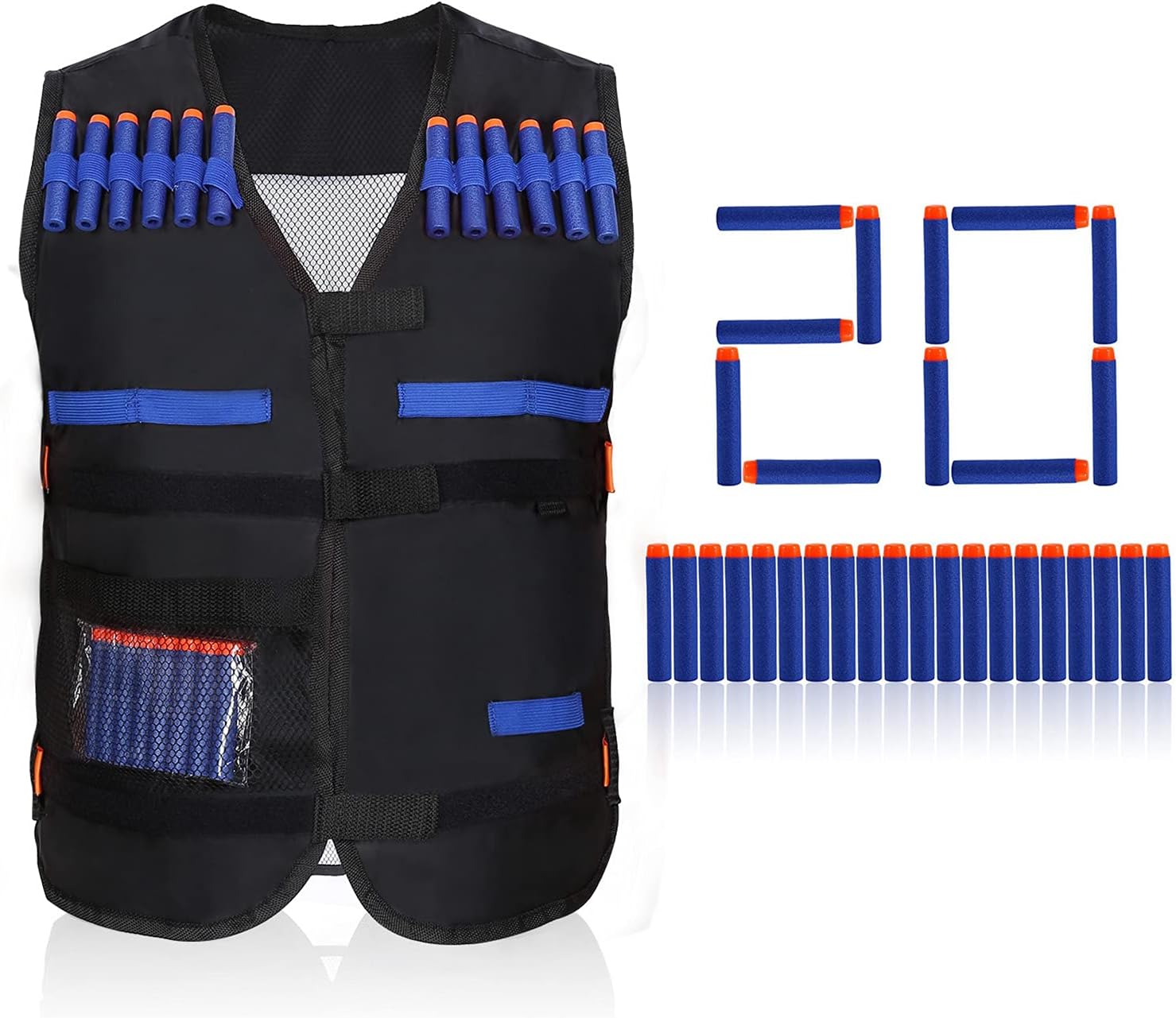 Cosiki Chaleco Nerf, Chaleco de Ballesta Nerf de Resistente Y Duradero, Nailon Negro 43x52cm Pistola Nerf para Niños, Niños, Niñas, para Niños de Compleaño/Navidad