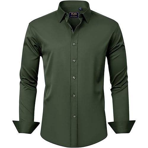 J.VER Men's Dress Shirts Solid Long Sleeve Stretch Wrinkle-Free Formal Shirt Business Casual Button Down Shirts