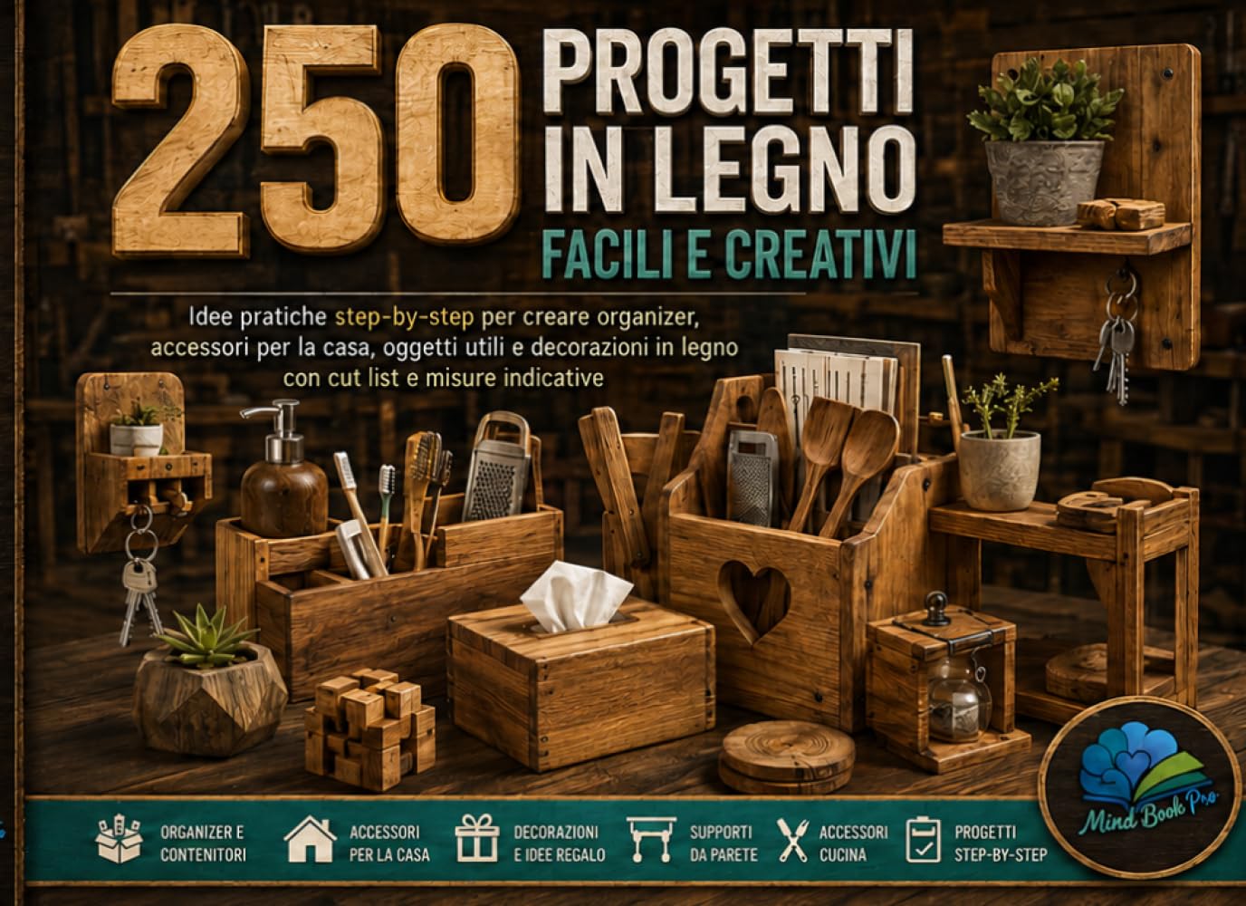 250 Progetti in Legno Facili e Creativi: Idee Pratiche Step By Step per Creare Organizer, Accessori per La Casa, Oggetti Utili e Decorazioni in Legno con Cut-List e Misure Indicative