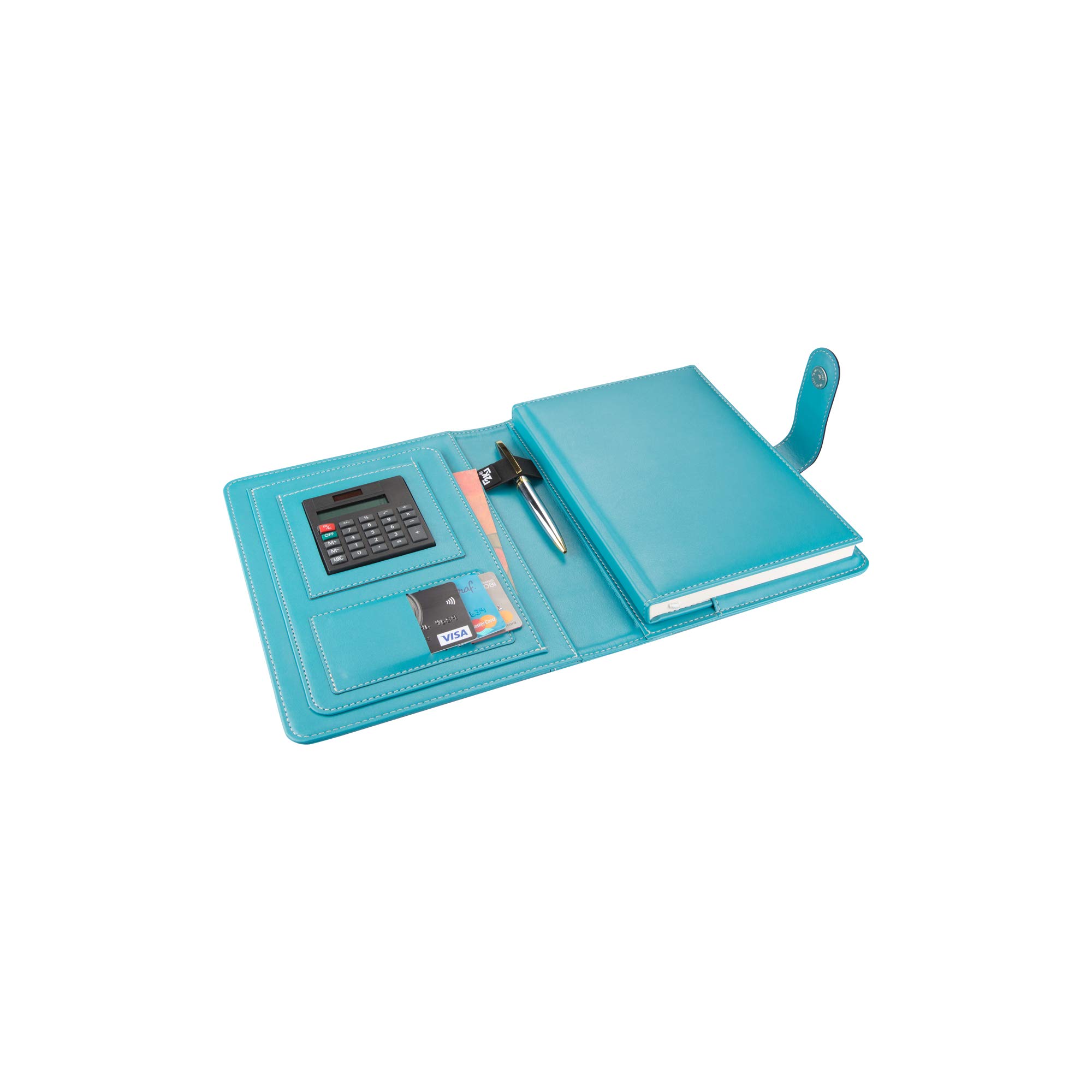 2K 5249 Ajanda TARİHSİZ Çizgili 17x24 cm. Ajanda/Defter Hesap Makineli Suni Deri Organizer, Turkuaz