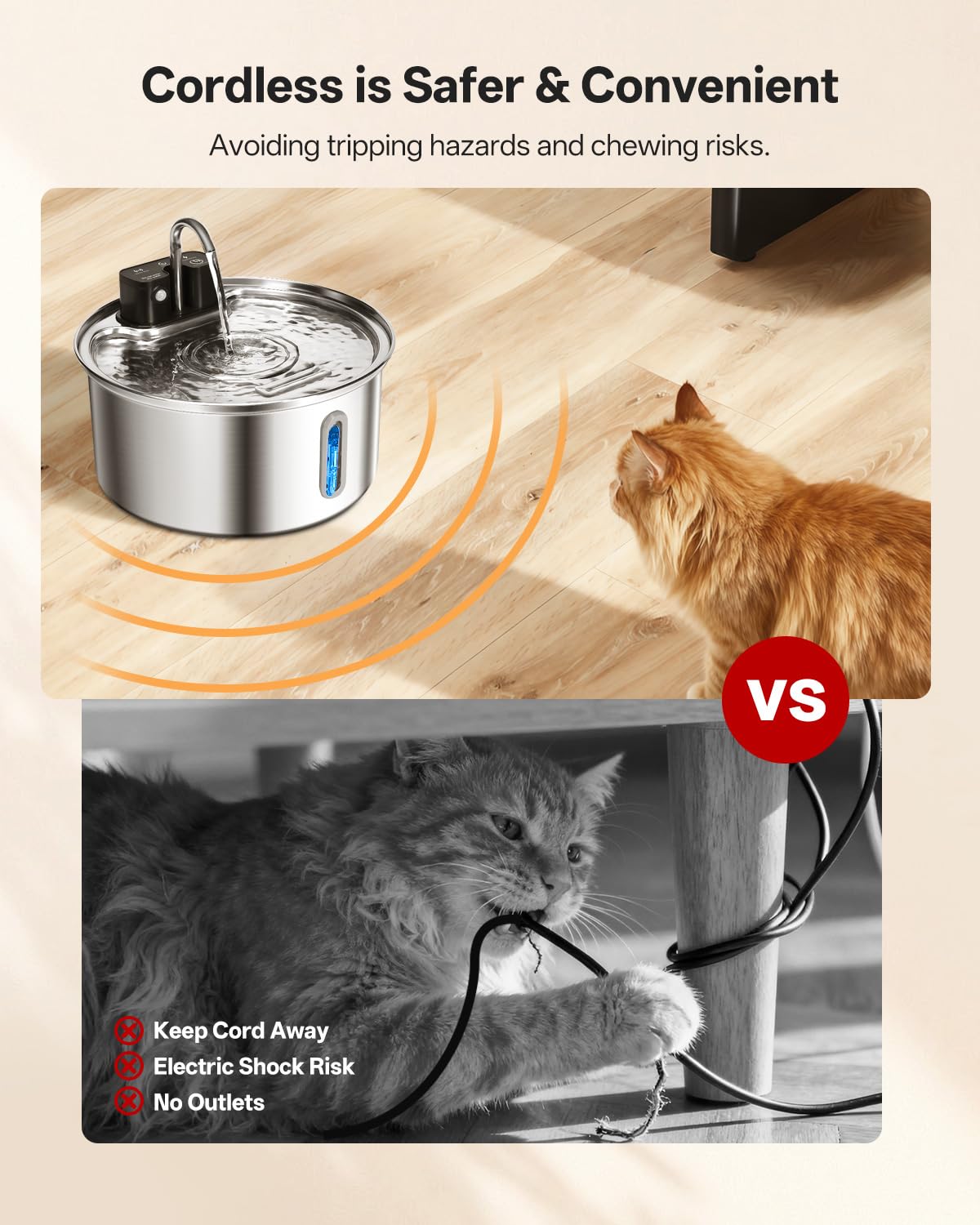 Fuente Para Gatos Inalámbrica Con Sensor De Movimiento Y Batería De 45 Días, Acero Inoxidable, 3.2 Litros, Incluye Filtro
