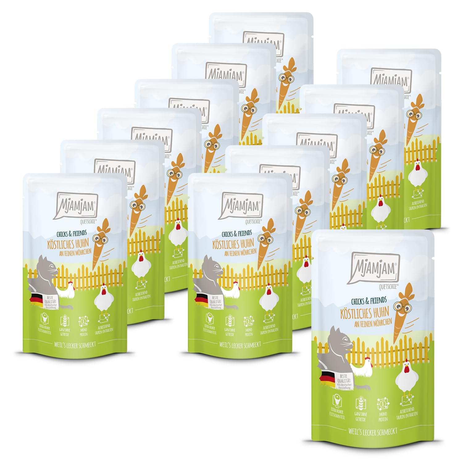 MjAMjAM - Quetschie - Chicks & Friends köstliches Huhn an feinen Möhrchen 12 x 125g