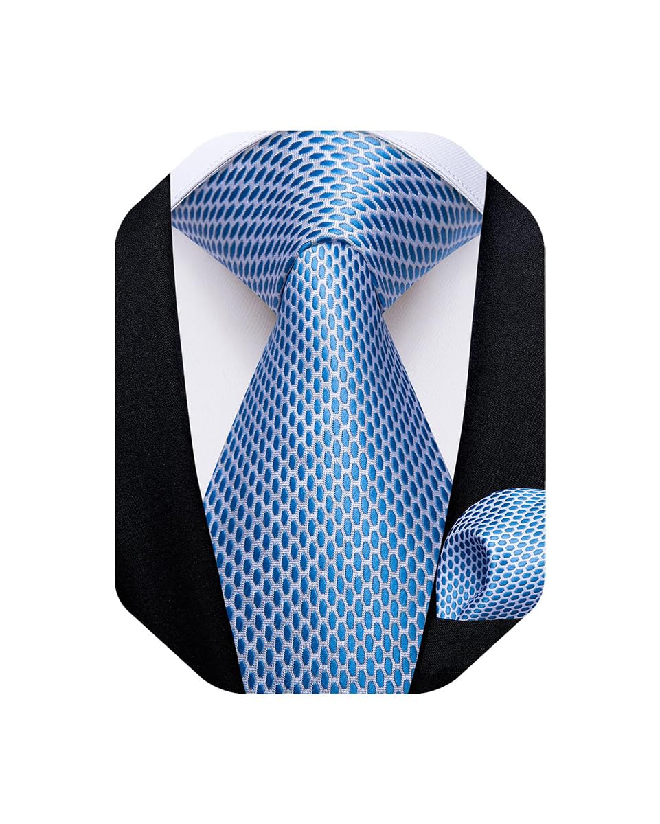 DiBanGu Mens Solid Color Tie and Pocket Square Set Woven Silk Plain Necktie & Handkerchief for Men Wedding Party Formal