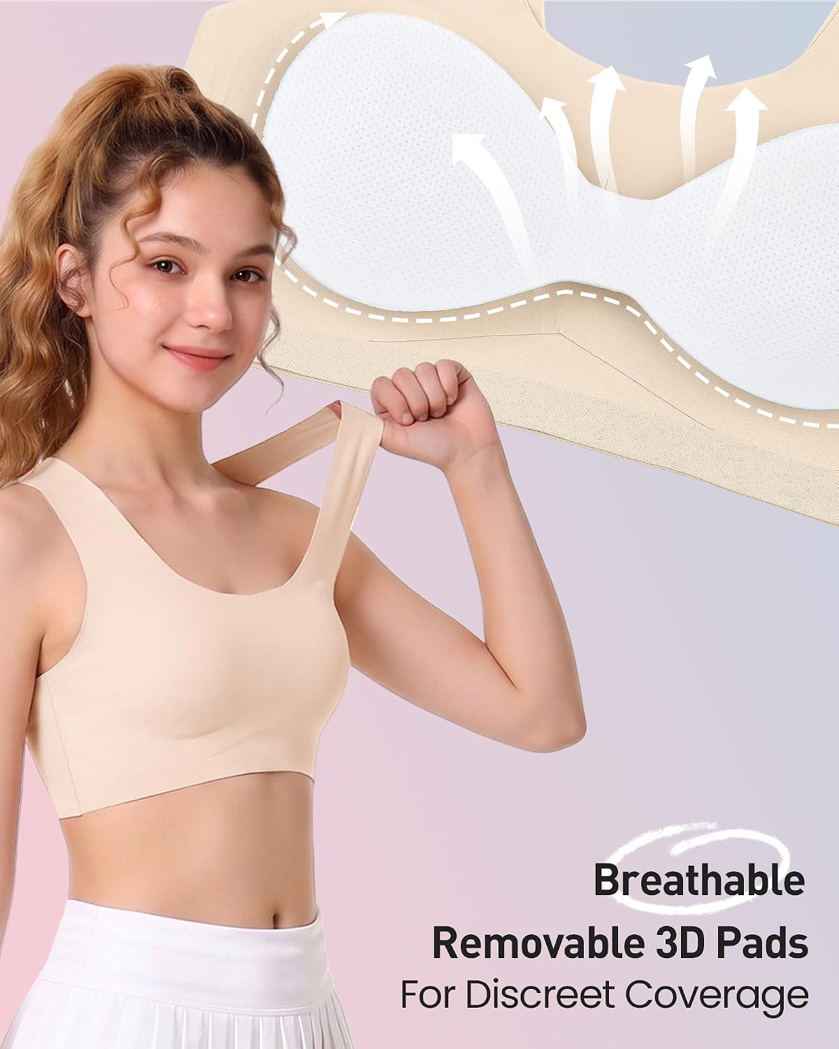 Girls Training Bras 10-16, Seamless Sports Bras with Removable Pads