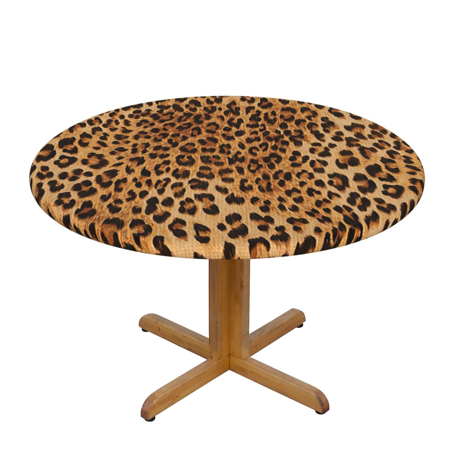YQxwJL Leopard Print Print Round Picnic Tablecloth, Elastic Fitted Table Covers For 90-140 Cm Tables Camping Indoor Outdoor