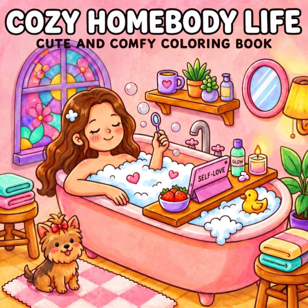 Cozy Homebody Life: Cute and Comfy Coloring Book for Adults and Teens: 50 Cozy Scenes for Relaxation and Self-Care