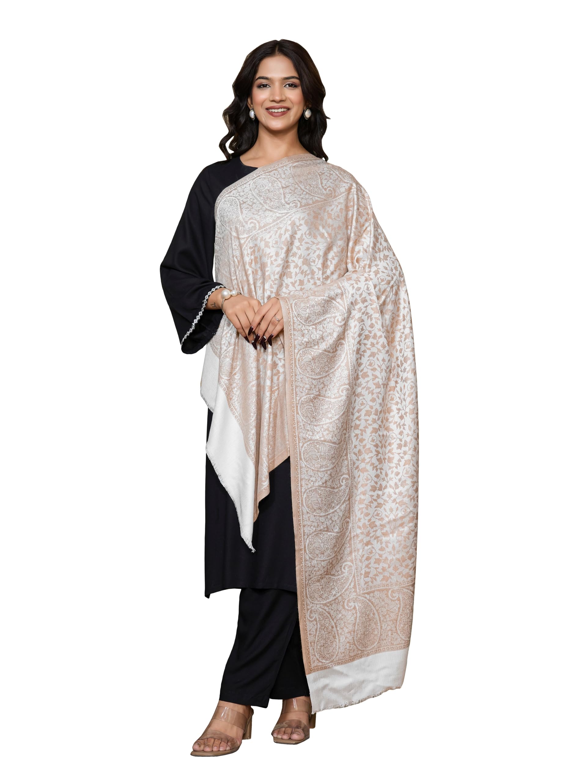 weavers villa Women's Viscose Stole – Soft Lightweight Paisley Jaal Design Stole Shawl Wrap Dupatta Scarf for All Seasons, 70cm x 200cm-picture-1