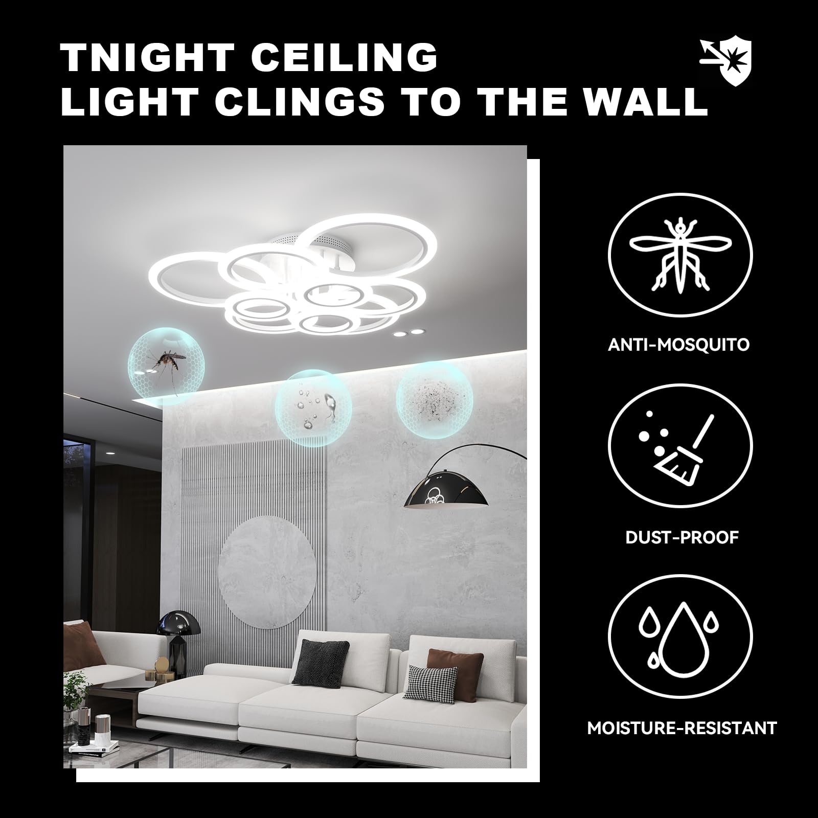 Moderna Lampara de Techo LED, Regulación Continua Lámparas de Techo Salon, Mando a distancia y Anillo Acrílico Smart App Control Lamparas Techo Para Salón Comedor Dormitorio (Blanco, 9 Anillos)