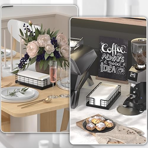 Vista 27 de Wican Bandeja para toallas de invitados para baño, soporte de servilletas de roble y hierro para tocador, mesa de comedor, cesta de madera