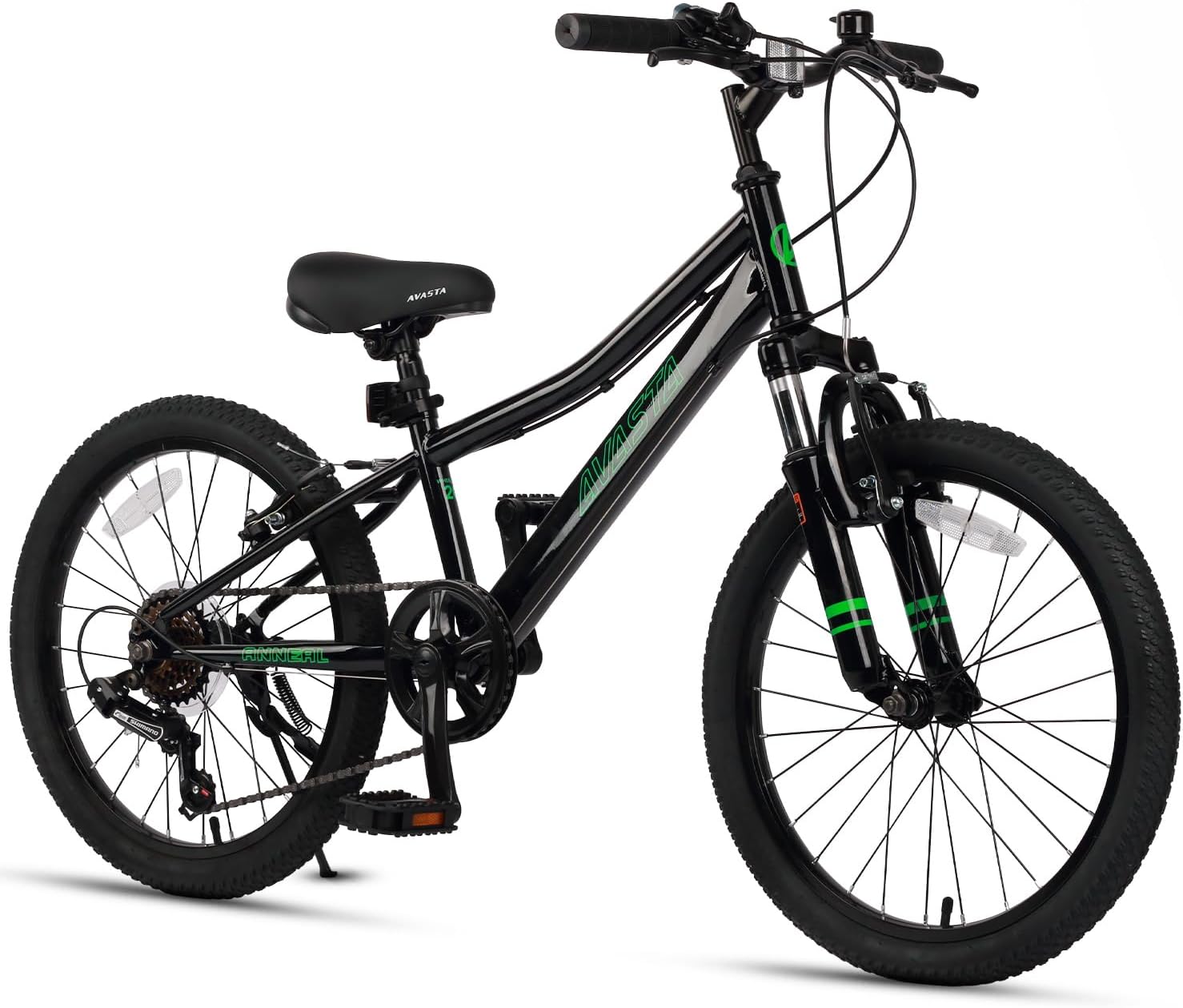 AVASTA Govet 20'' Kids Mountain Bike for 6-12 Years Old Boys Girls with Suspension Fork, 6 Speeds Drivetrain, Multiple Colors Black