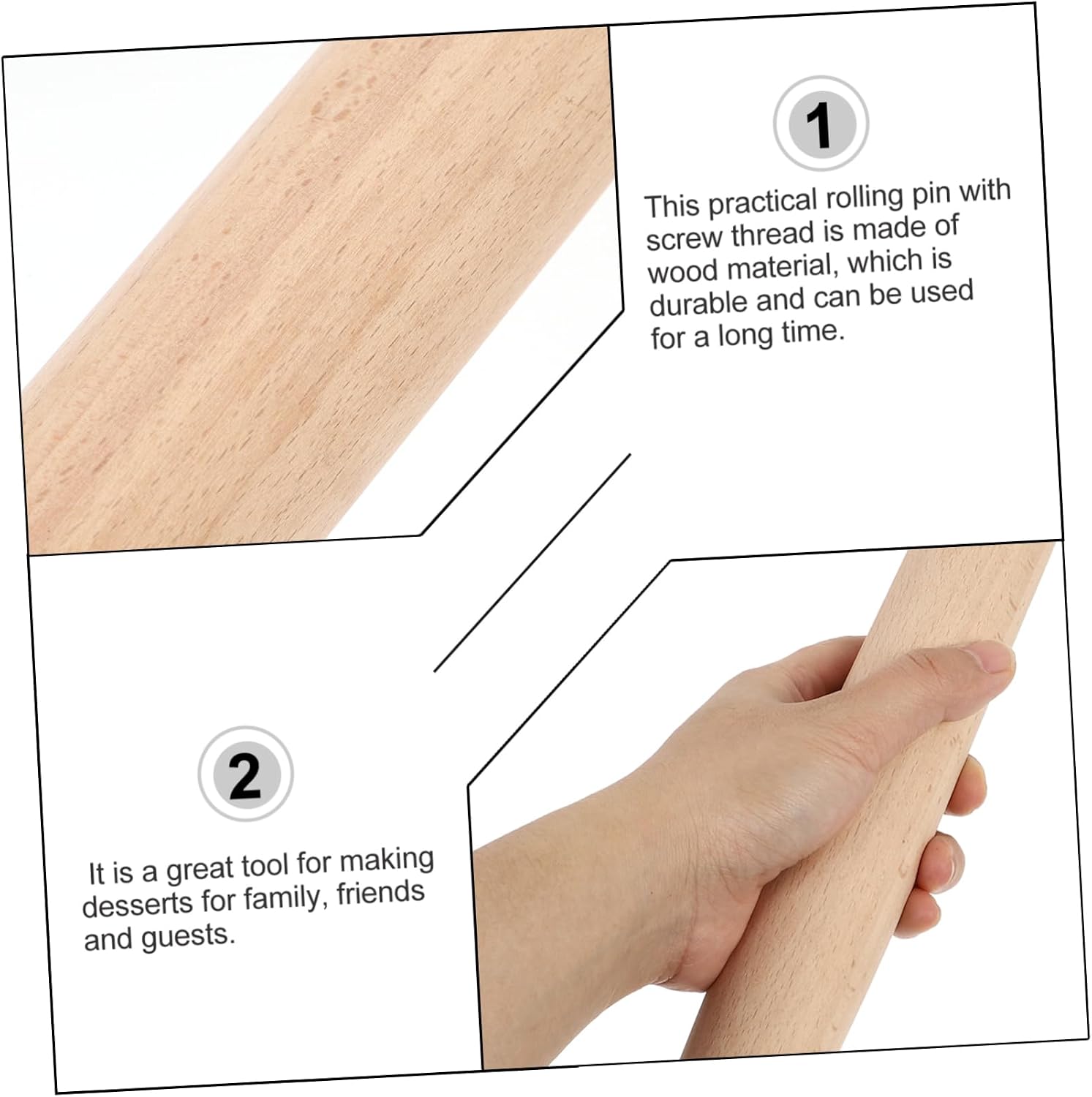 Ciieeo Ergonomic Wood Rolling Pin Dough Roller for Baking Pizza and Easy Handling