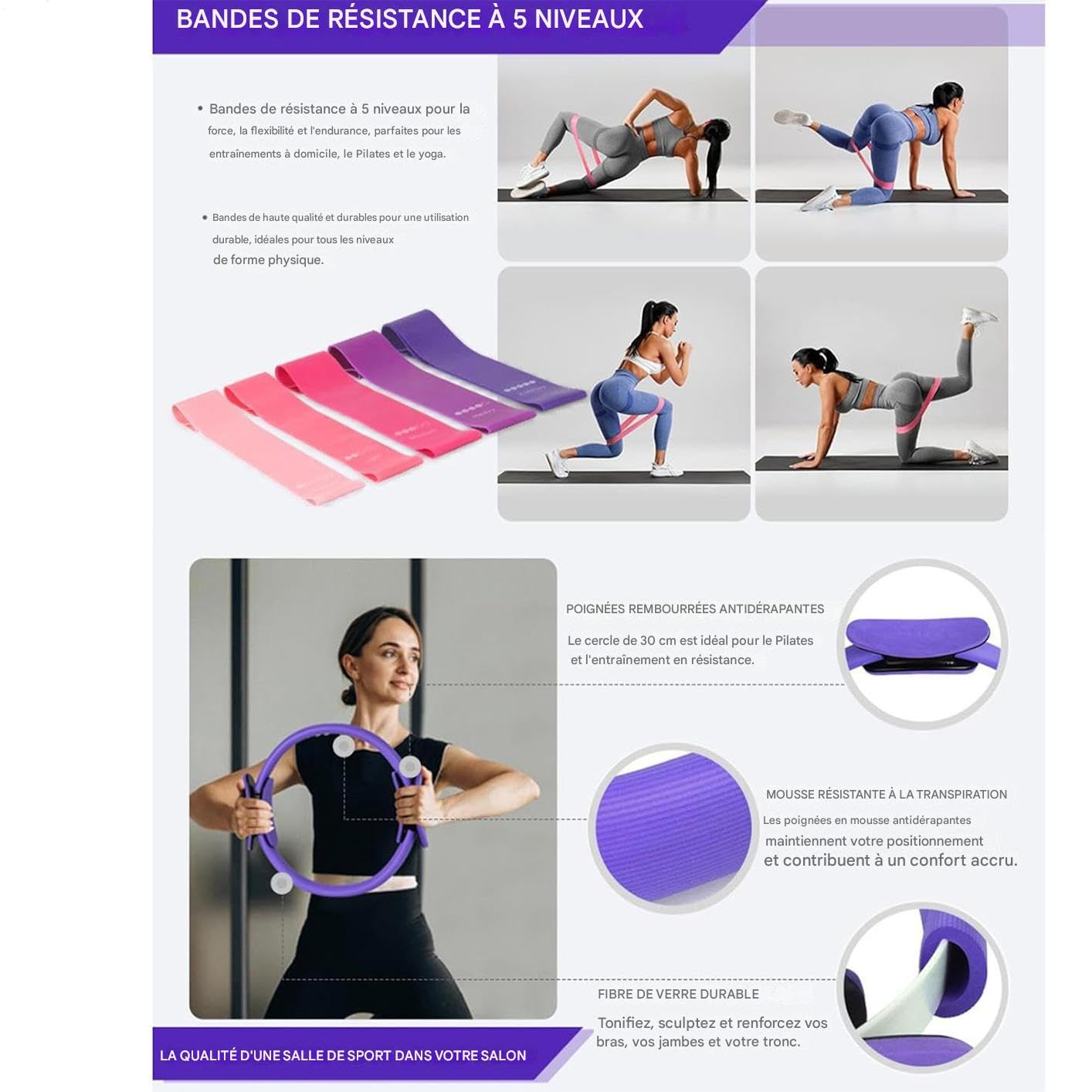 Générique Kit Pilates Maison, Ensemble De Yoga Et Pilate Femme, Pilates Essential Kit, Accessoires Entraînement À Domicile Gym Set pour Femme Enceinte, Récupération, Studio Et Entraînement À Domicile