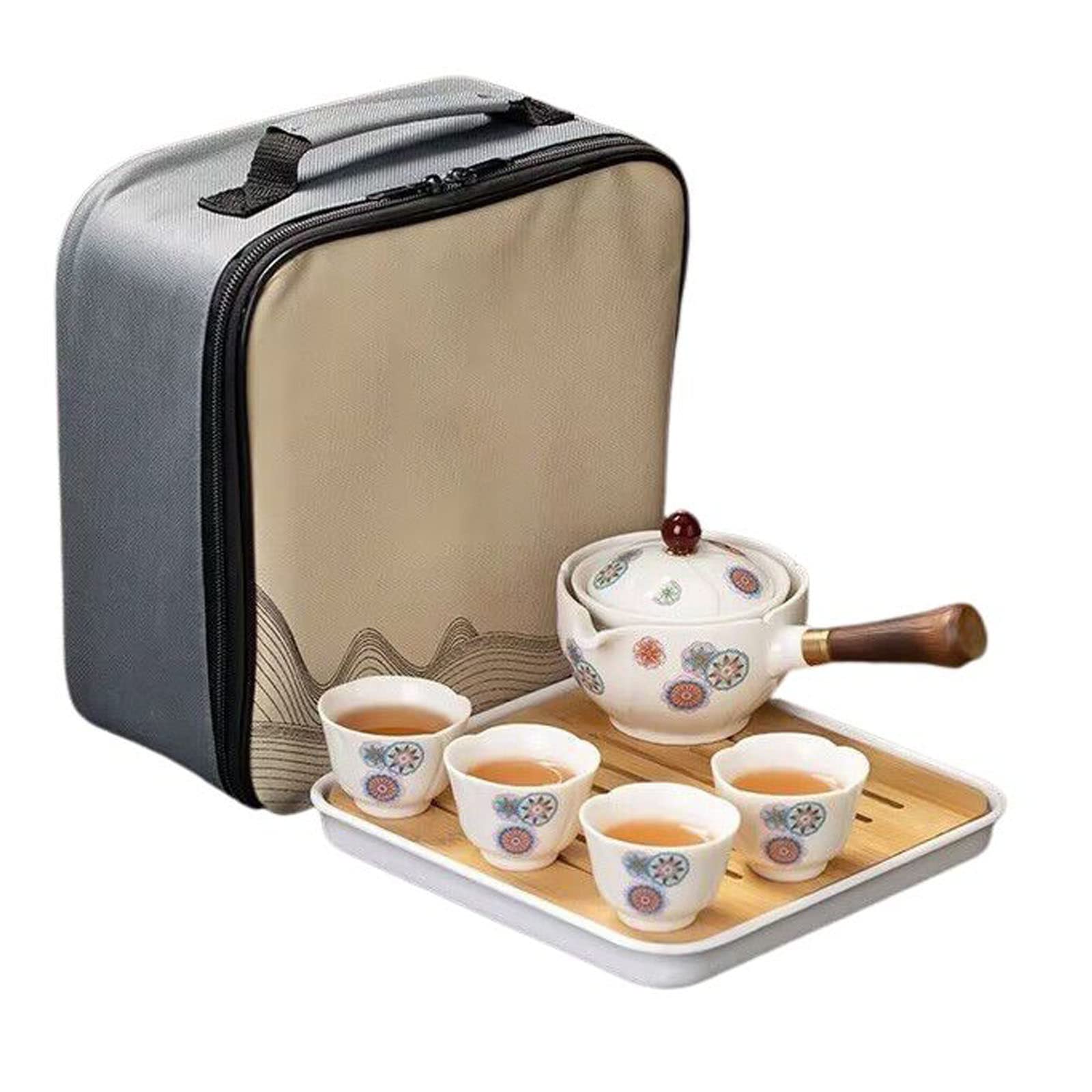 GTHTUHFD Portable Teapot Travel Tea Set, Porcelain Japanese Kung Fu Tea Set, Chinese Gongfu Tea Set, Teapot, Teacups And Tray-E-Whole Set,I-whole set